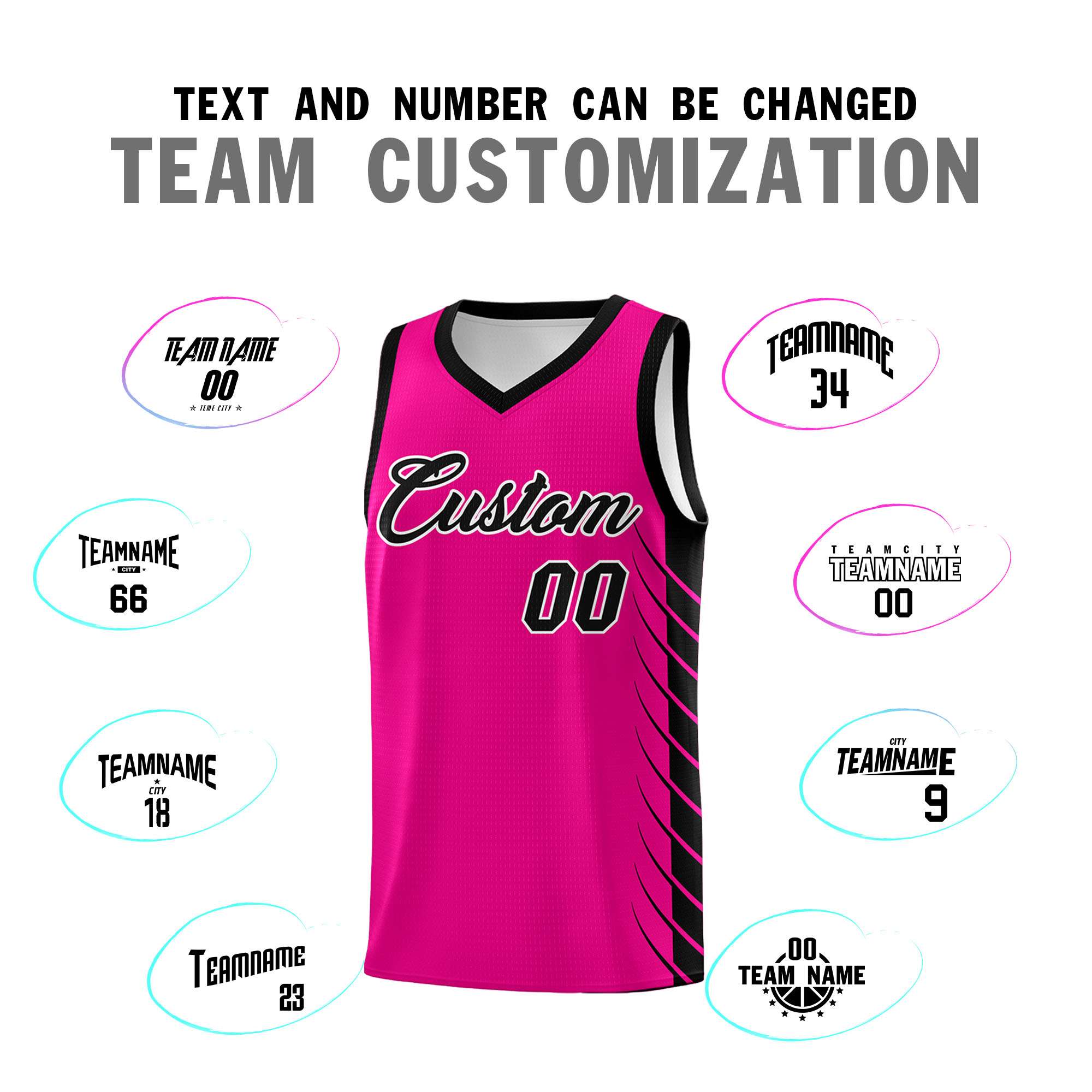 Custom Pink Black Personalized Side Symmetrical Line Pattern Sports Uniform Basketball Jersey