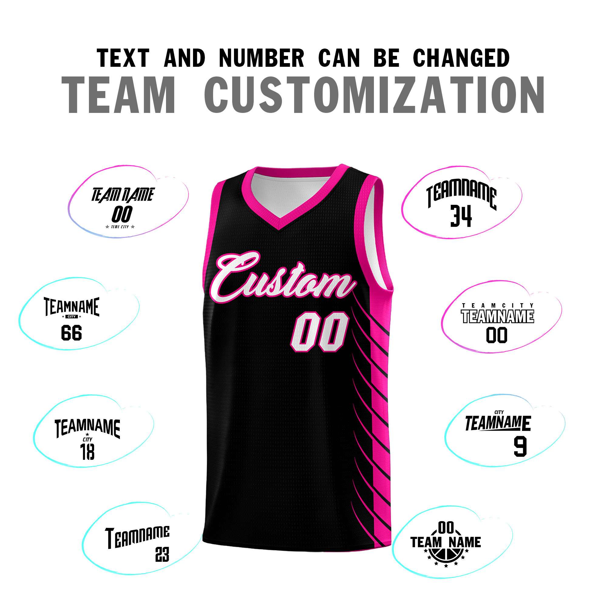 Custom Black Pink Personalized Side Symmetrical Line Pattern Sports Uniform Basketball Jersey