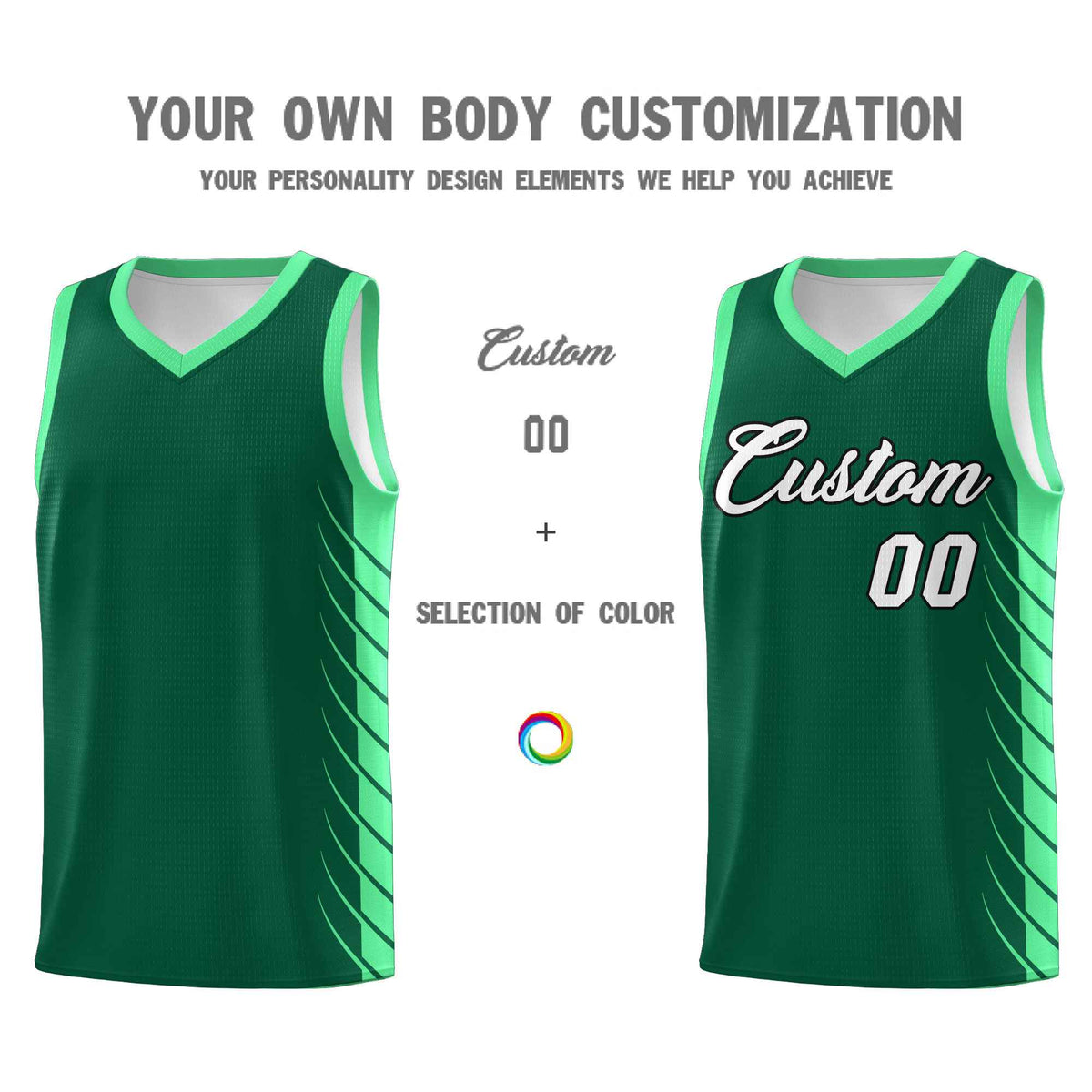 Custom Kelly Green Green Personalized Side Symmetrical Line Pattern Sports Uniform Basketball Jersey