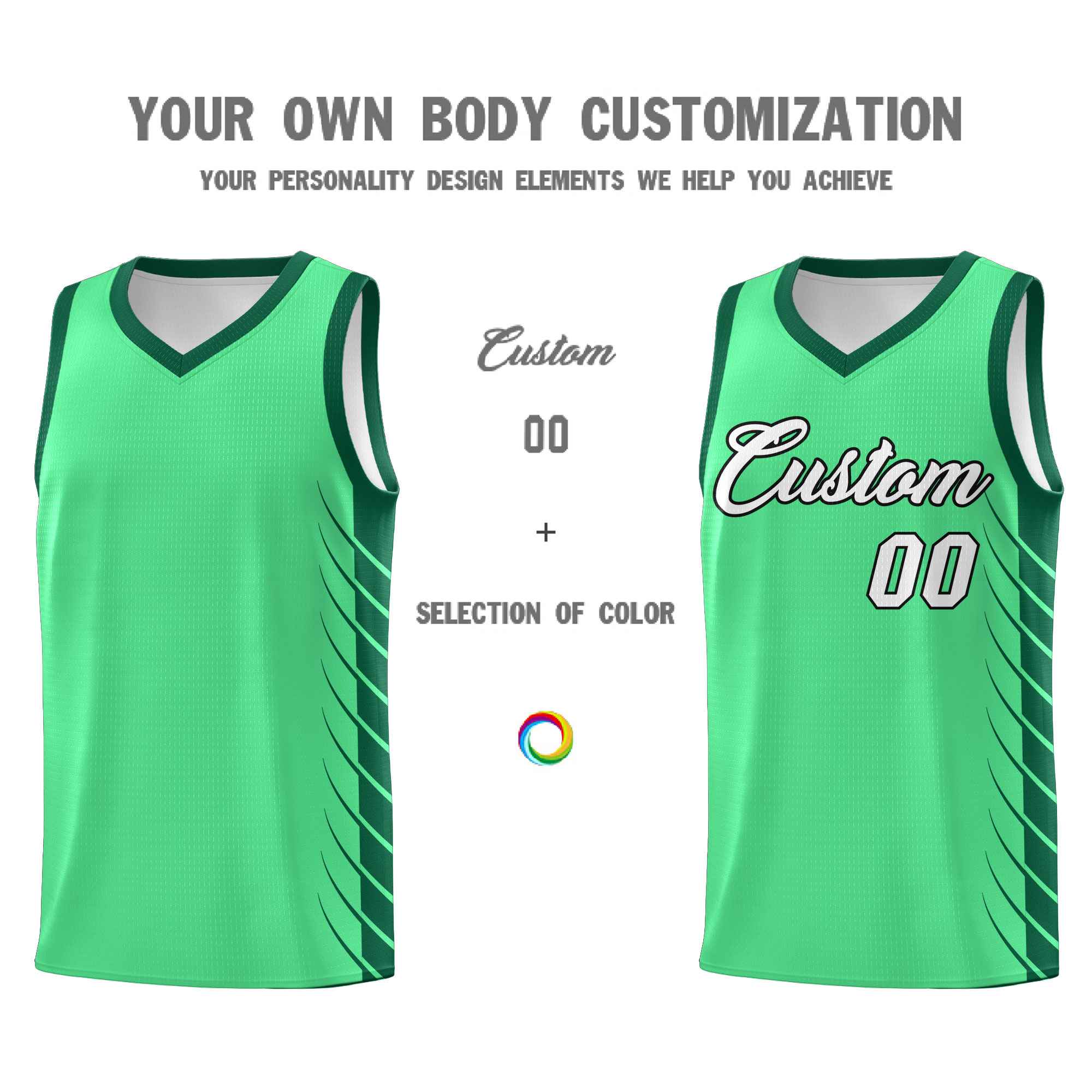Custom Green Kelly Green Personalized Side Symmetrical Line Pattern Sports Uniform Basketball Jersey
