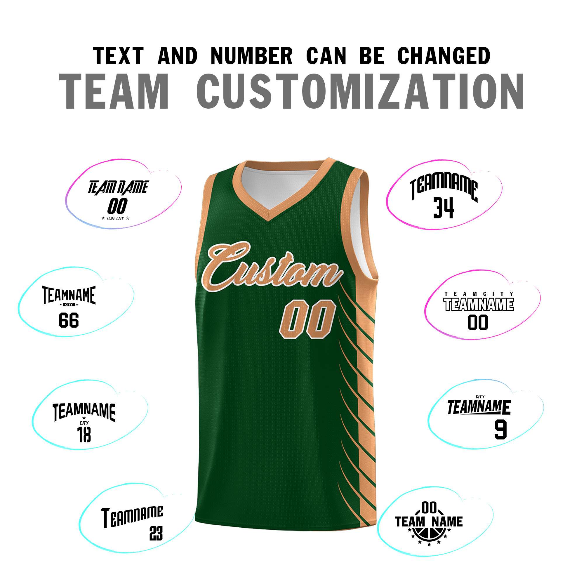 Custom Green Buckskin Brown Personalized Side Symmetrical Line Pattern Sports Uniform Basketball Jersey