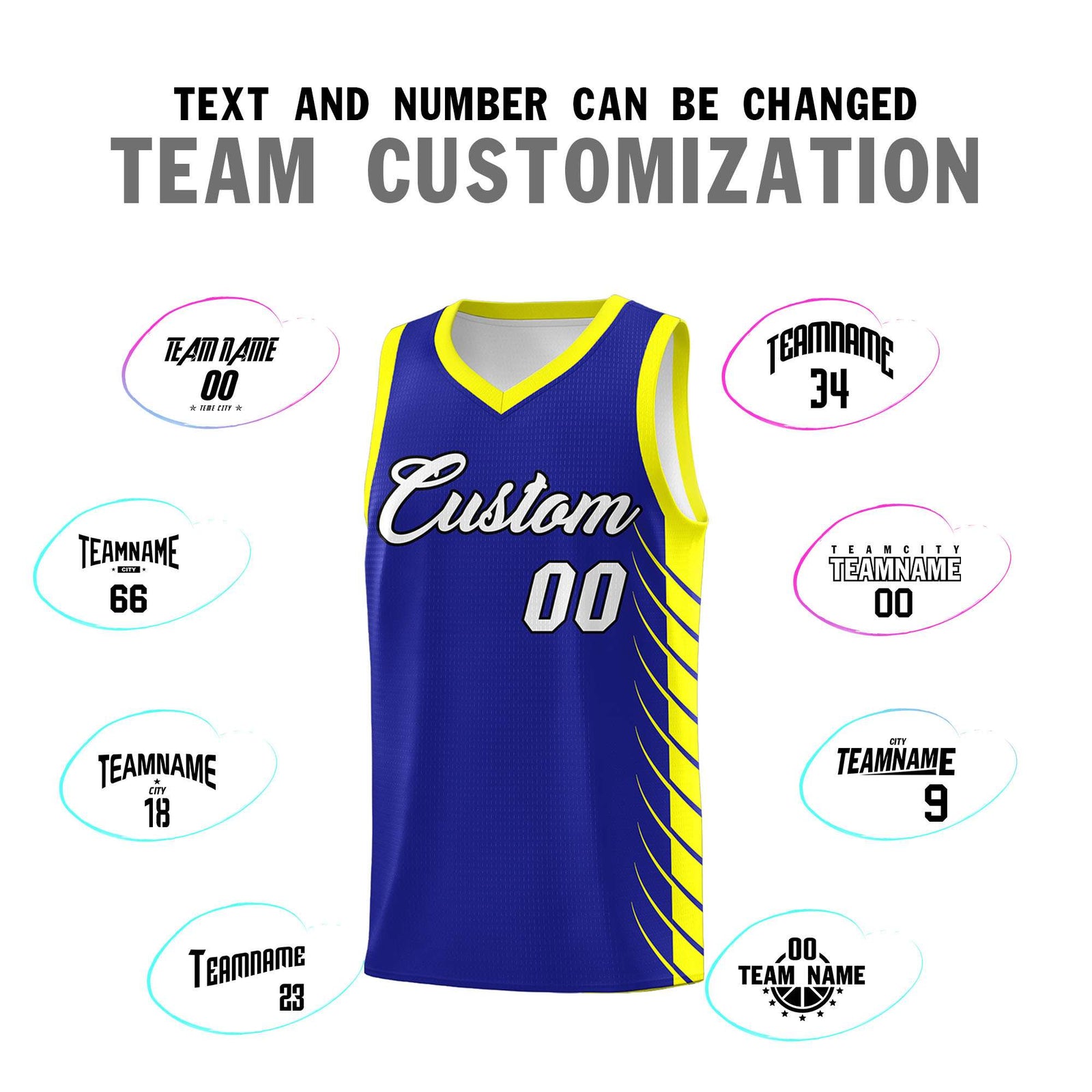 Custom Royal Fluorescent Yellow Personalized Side Symmetrical Line Pattern Sports Uniform Basketball Jersey