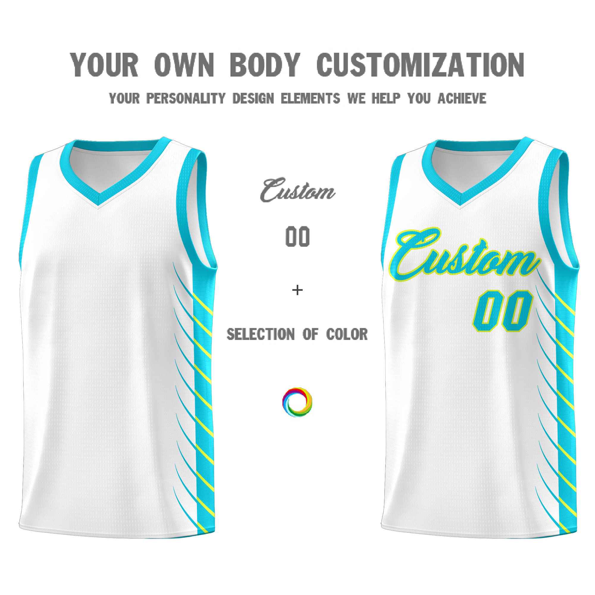 Custom White Sky Blue Personalized Side Symmetrical Line Pattern Sports Uniform Basketball Jersey