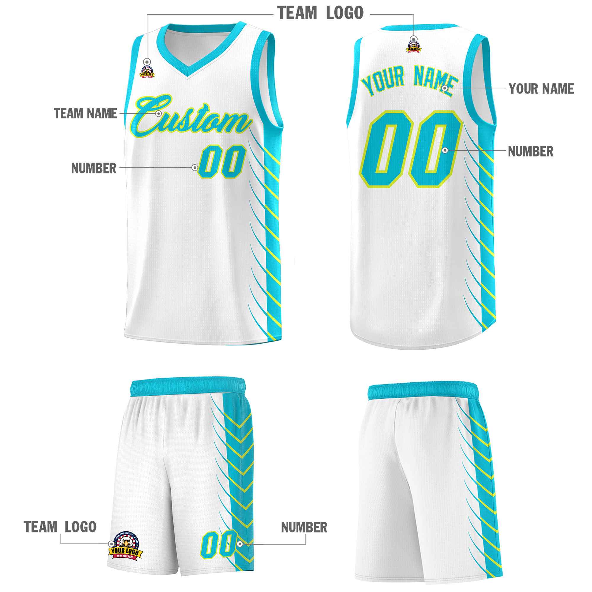Custom White Sky Blue Personalized Side Symmetrical Line Pattern Sports Uniform Basketball Jersey