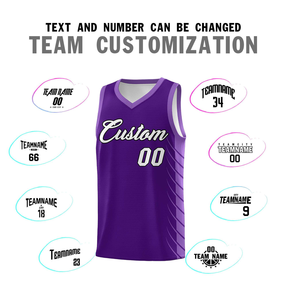 Custom Purple Light Purple Personalized Side Symmetrical Line Pattern Sports Uniform Basketball Jersey