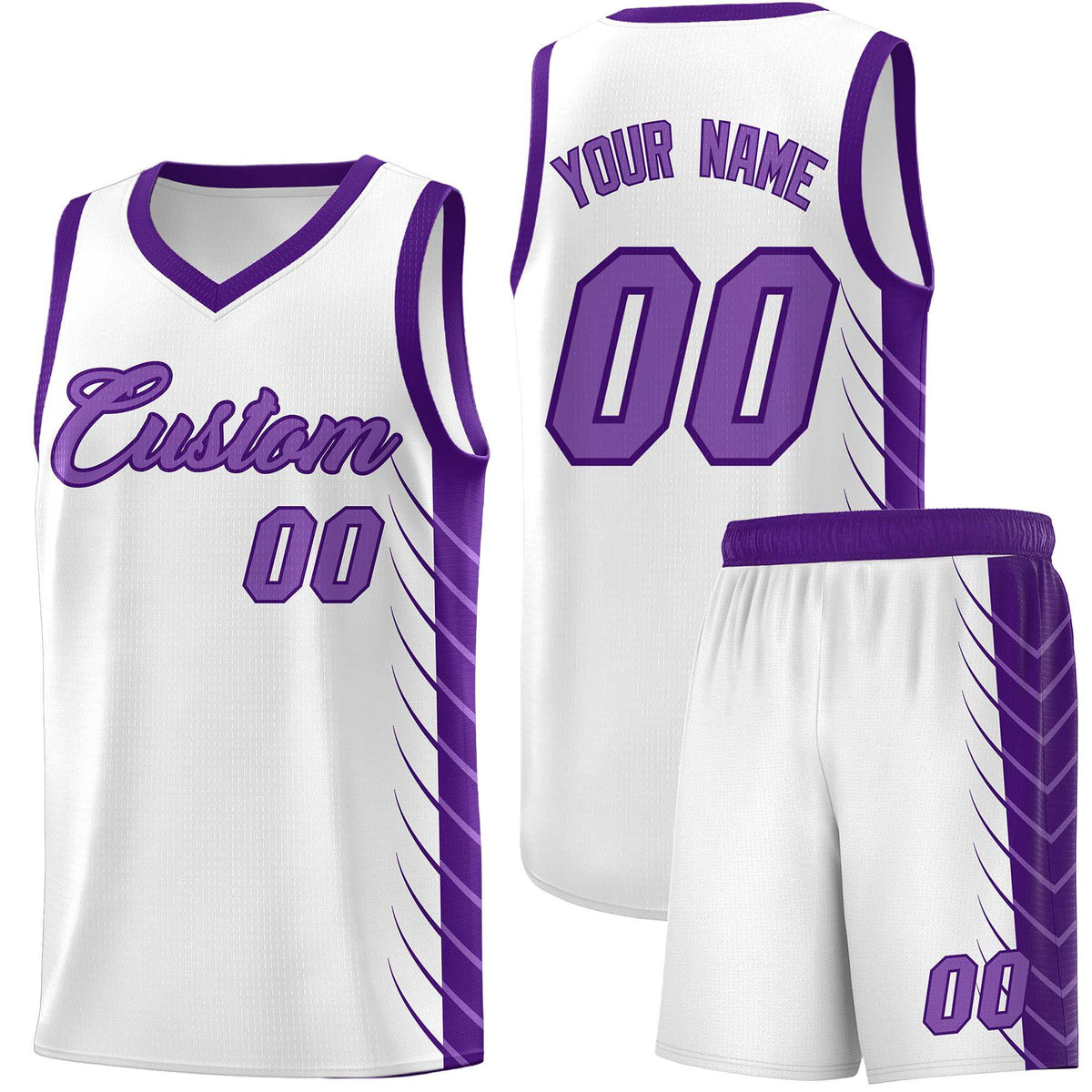 Custom White Purple Personalized Side Symmetrical Line Pattern Sports Uniform Basketball Jersey