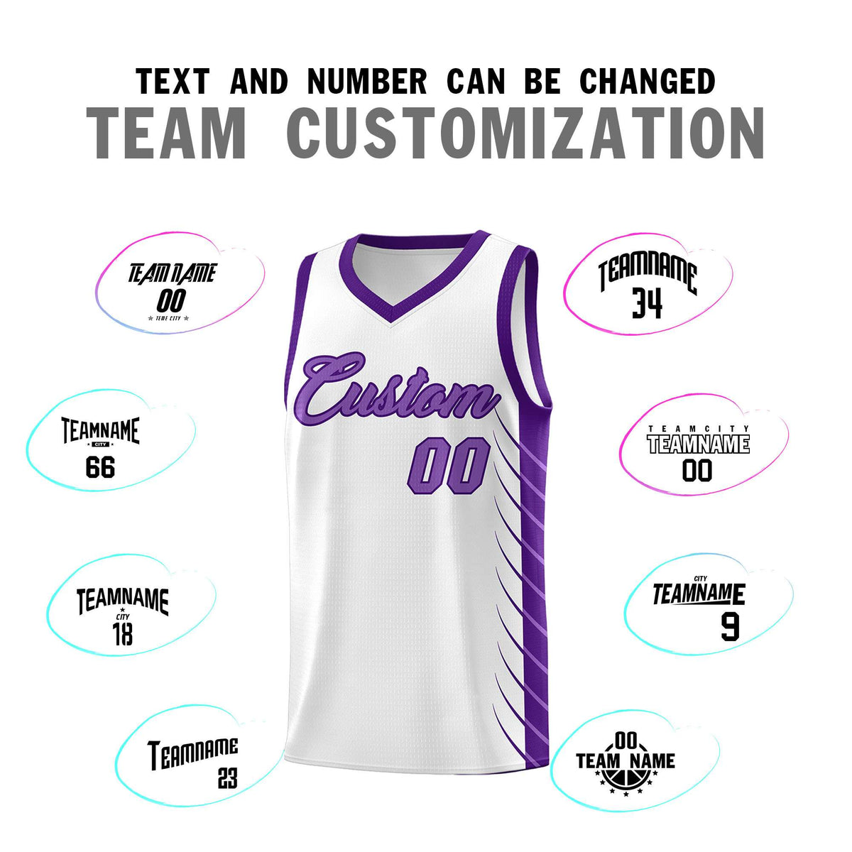 Custom White Purple Personalized Side Symmetrical Line Pattern Sports Uniform Basketball Jersey