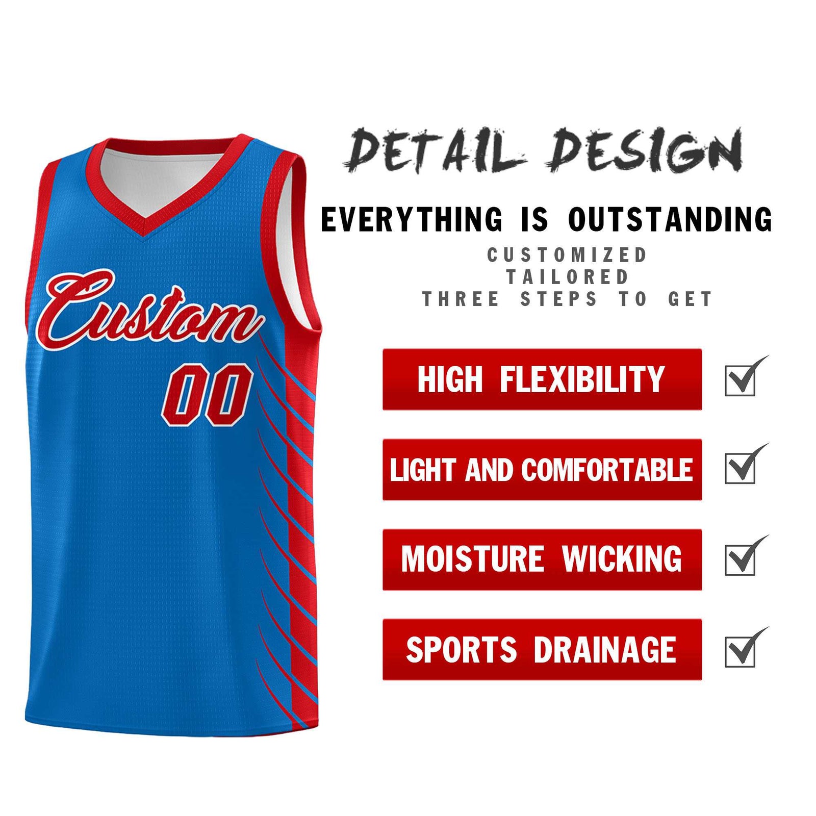 Custom Royal Red Personalized Side Symmetrical Line Pattern Sports Uniform Basketball Jersey