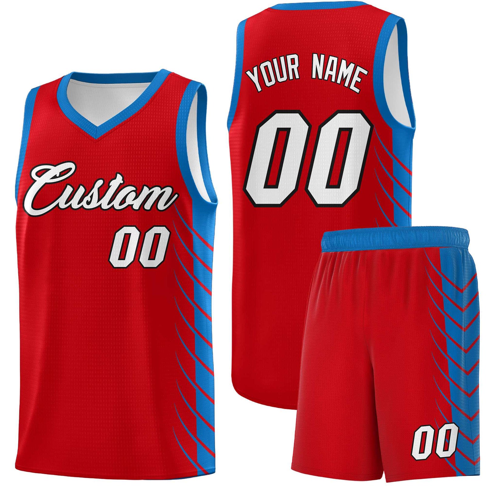 Custom Red Royal Personalized Side Symmetrical Line Pattern Sports Uniform Basketball Jersey