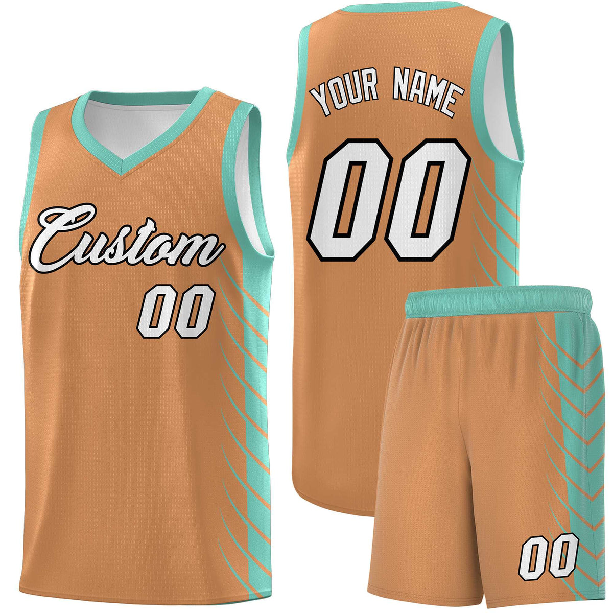 Custom Buckskin Brown Bright Green Personalized Side Symmetrical Line Pattern Sports Uniform Basketball Jersey