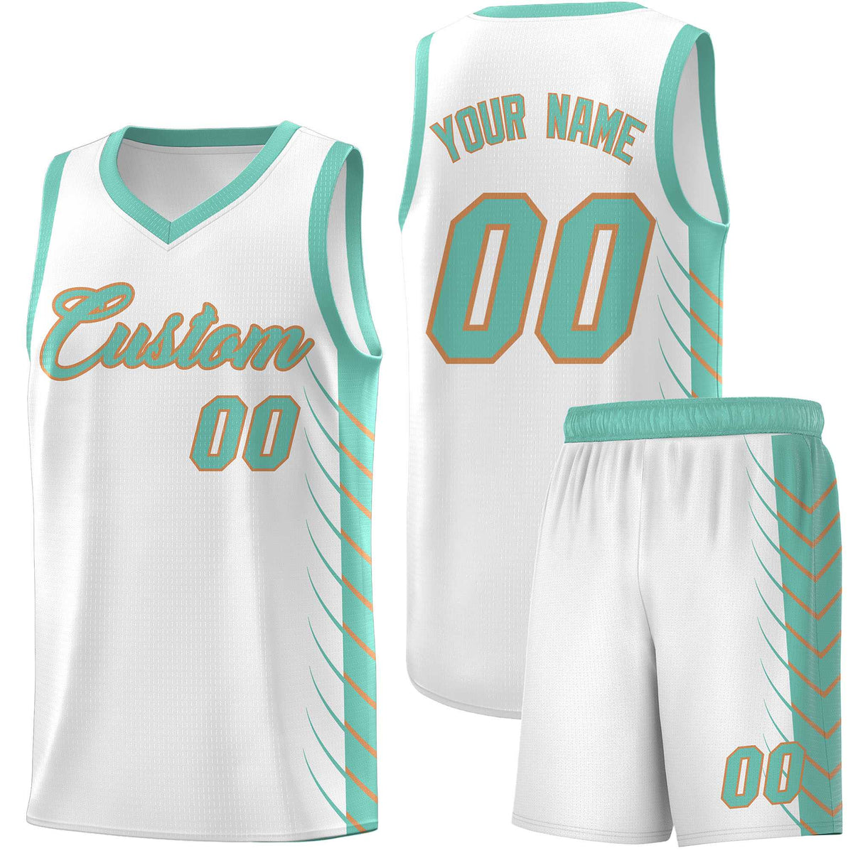 Custom White Bright Green Personalized Side Symmetrical Line Pattern Sports Uniform Basketball Jersey
