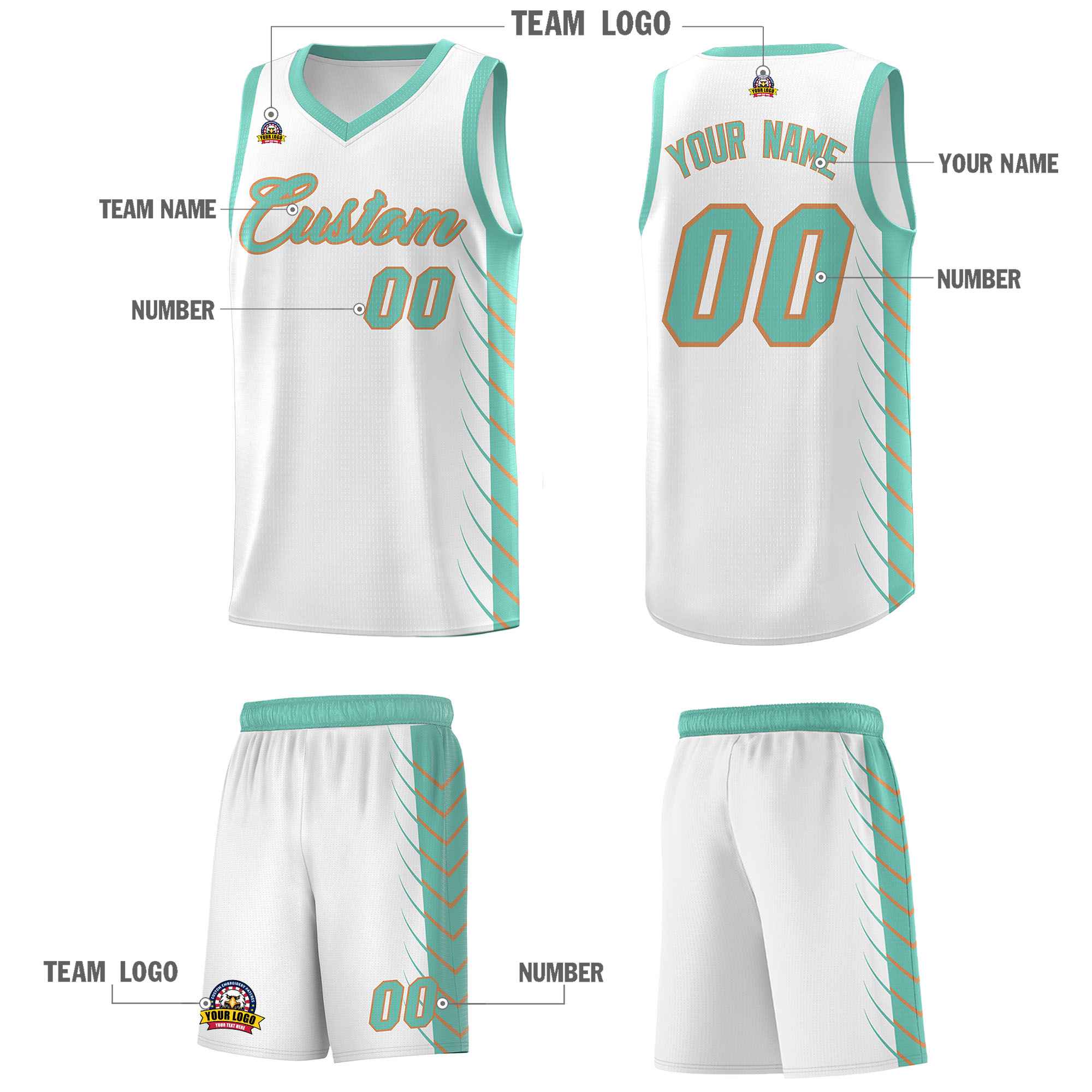 Custom White Bright Green Personalized Side Symmetrical Line Pattern Sports Uniform Basketball Jersey