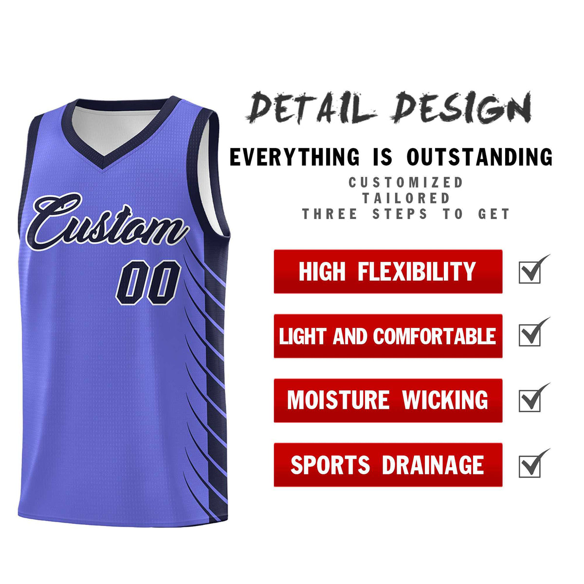 Custom Purple Navy Personalized Side Symmetrical Line Pattern Sports Uniform Basketball Jersey