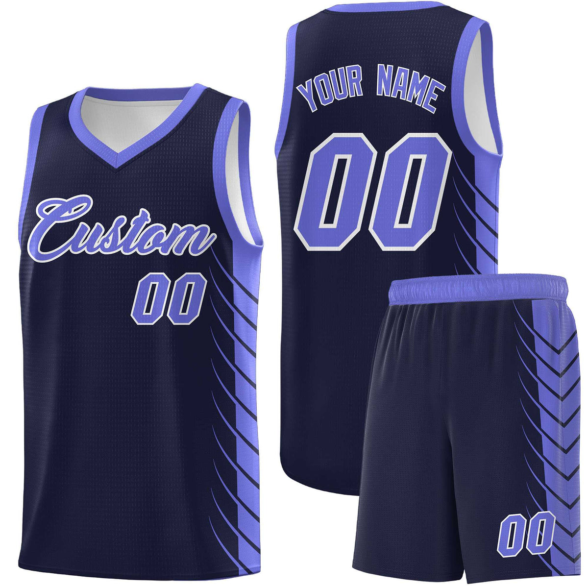 Custom Navy Purple Personalized Side Symmetrical Line Pattern Sports Uniform Basketball Jersey
