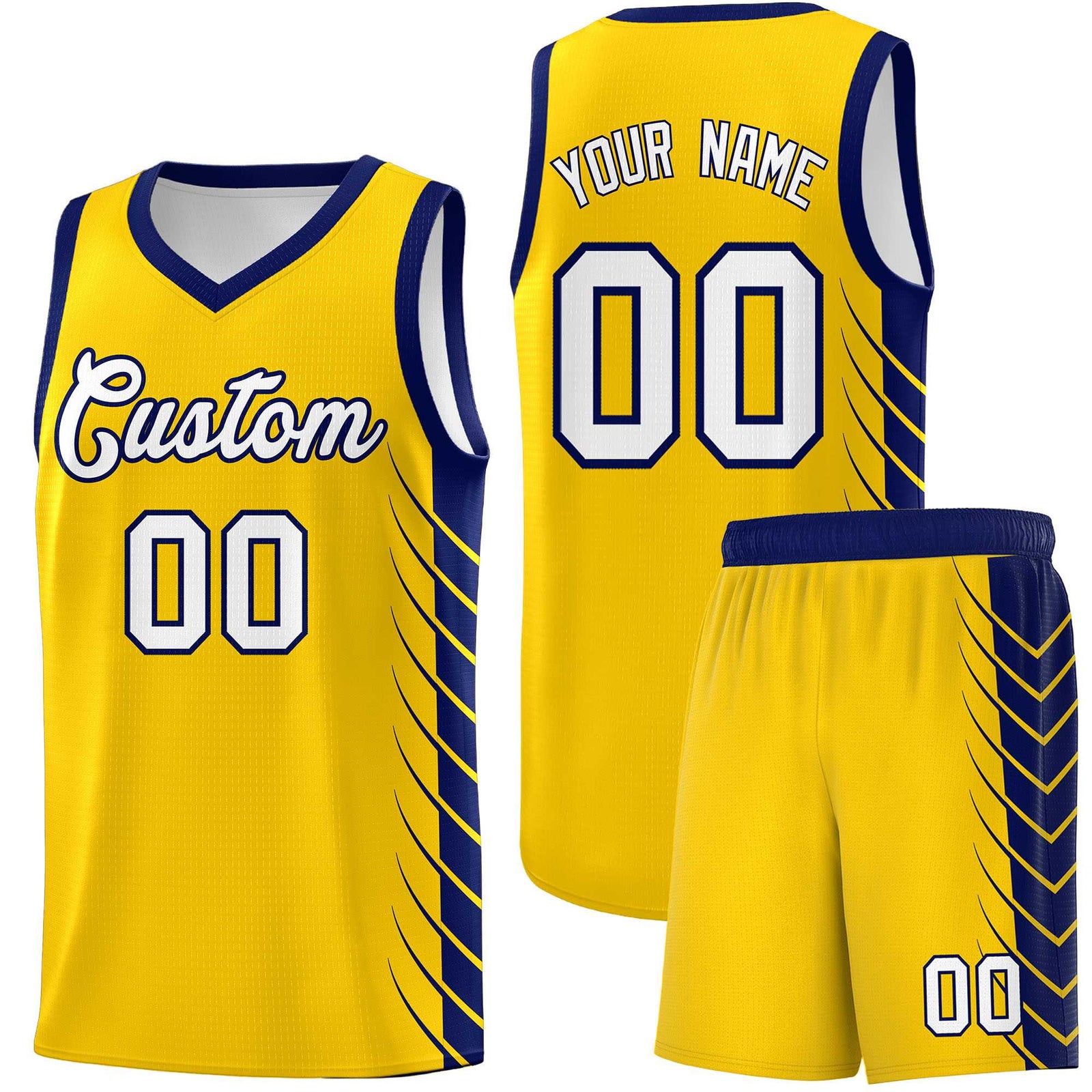 Custom Gold Navy Personalized Side Symmetrical Line Pattern Sports Uniform Basketball Jersey| KXKSHOP