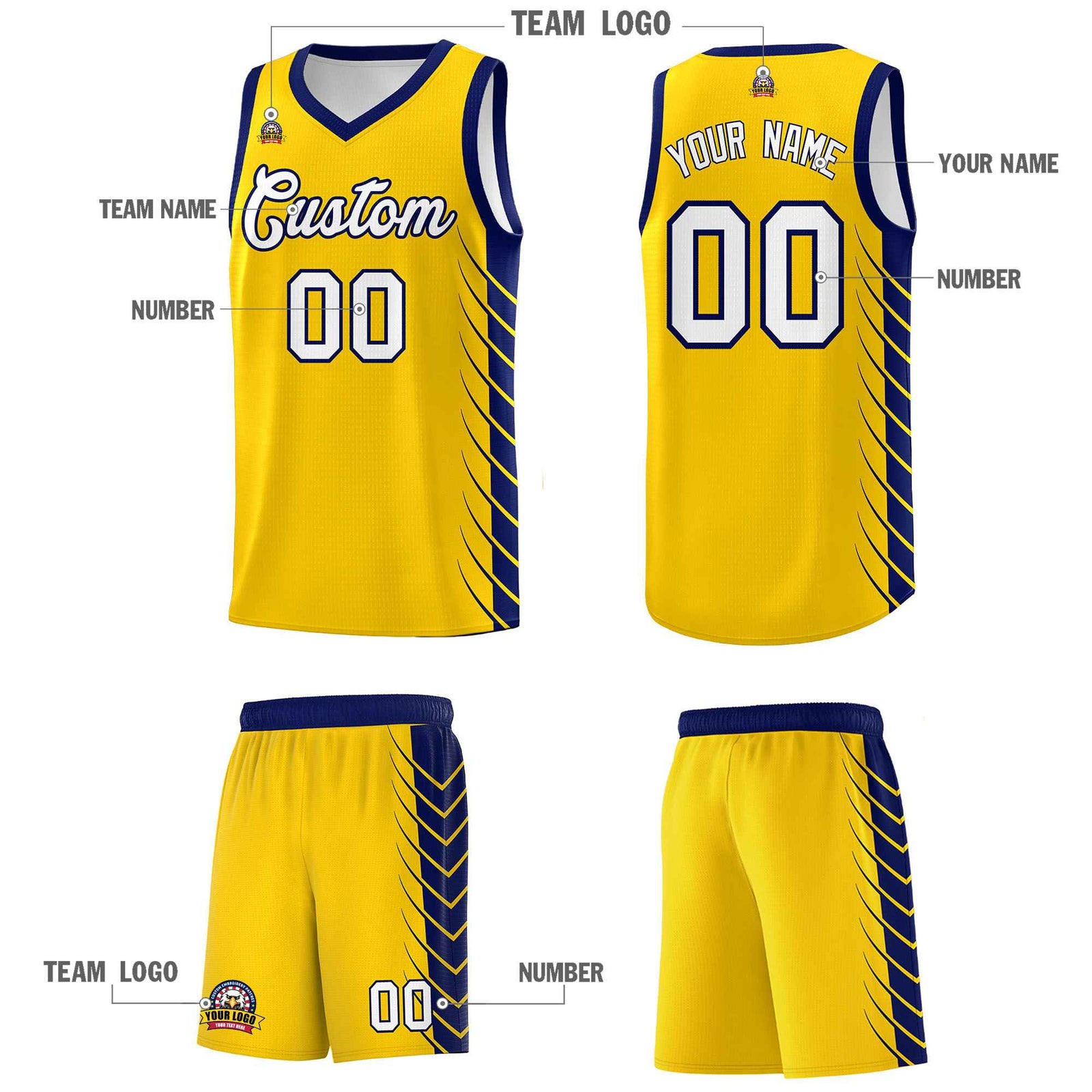 Custom Gold Navy Personalized Side Symmetrical Line Pattern Sports Uniform Basketball Jersey| KXKSHOP