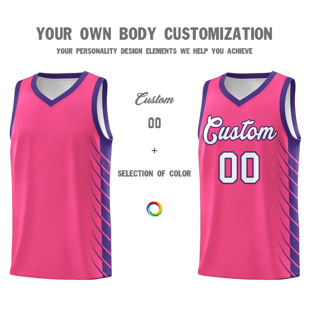 Custom Pink Purple Personalized Side Symmetrical Line Pattern Sports Uniform Basketball Jersey| KXKSHOP