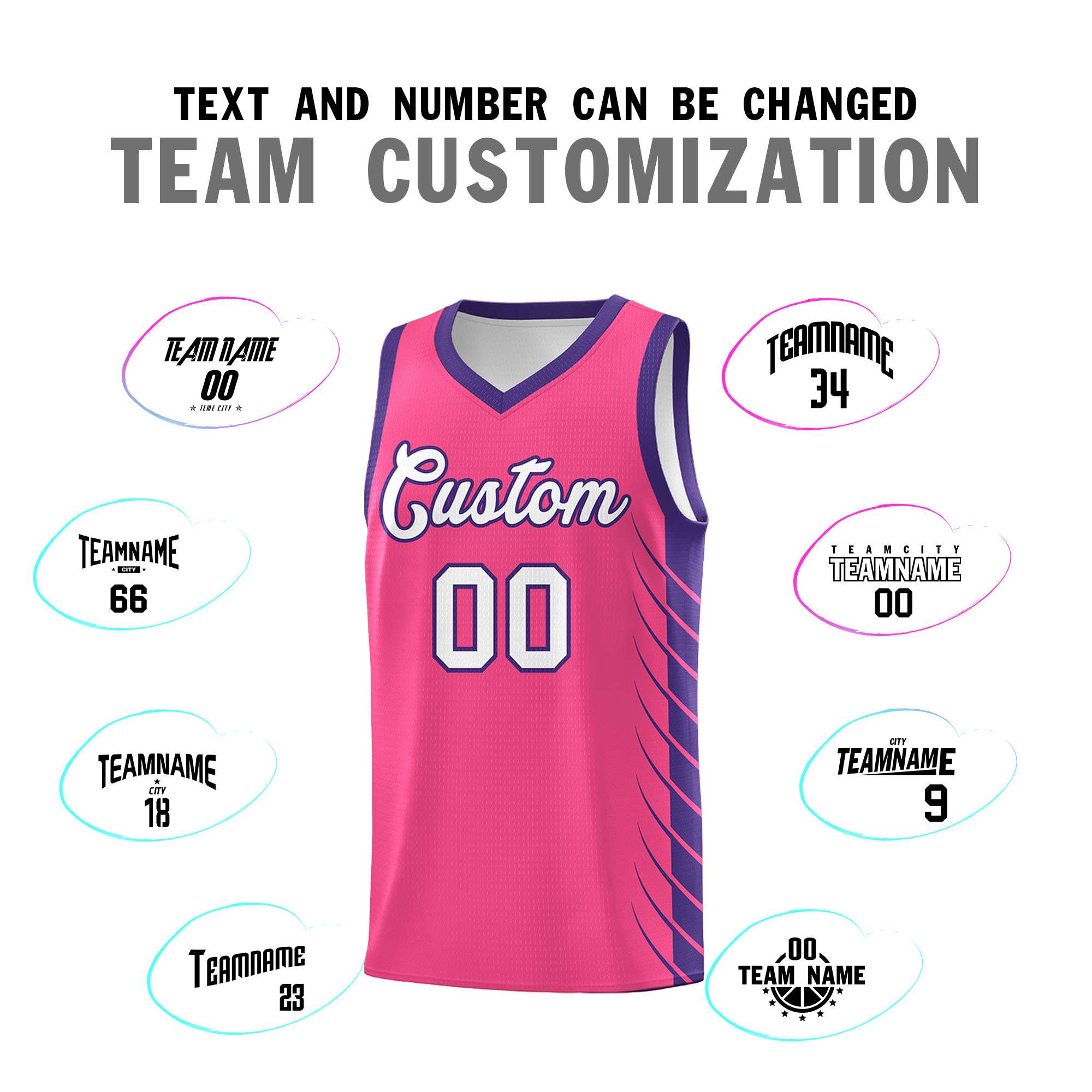 Custom Pink Purple Personalized Side Symmetrical Line Pattern Sports Uniform Basketball Jersey| KXKSHOP