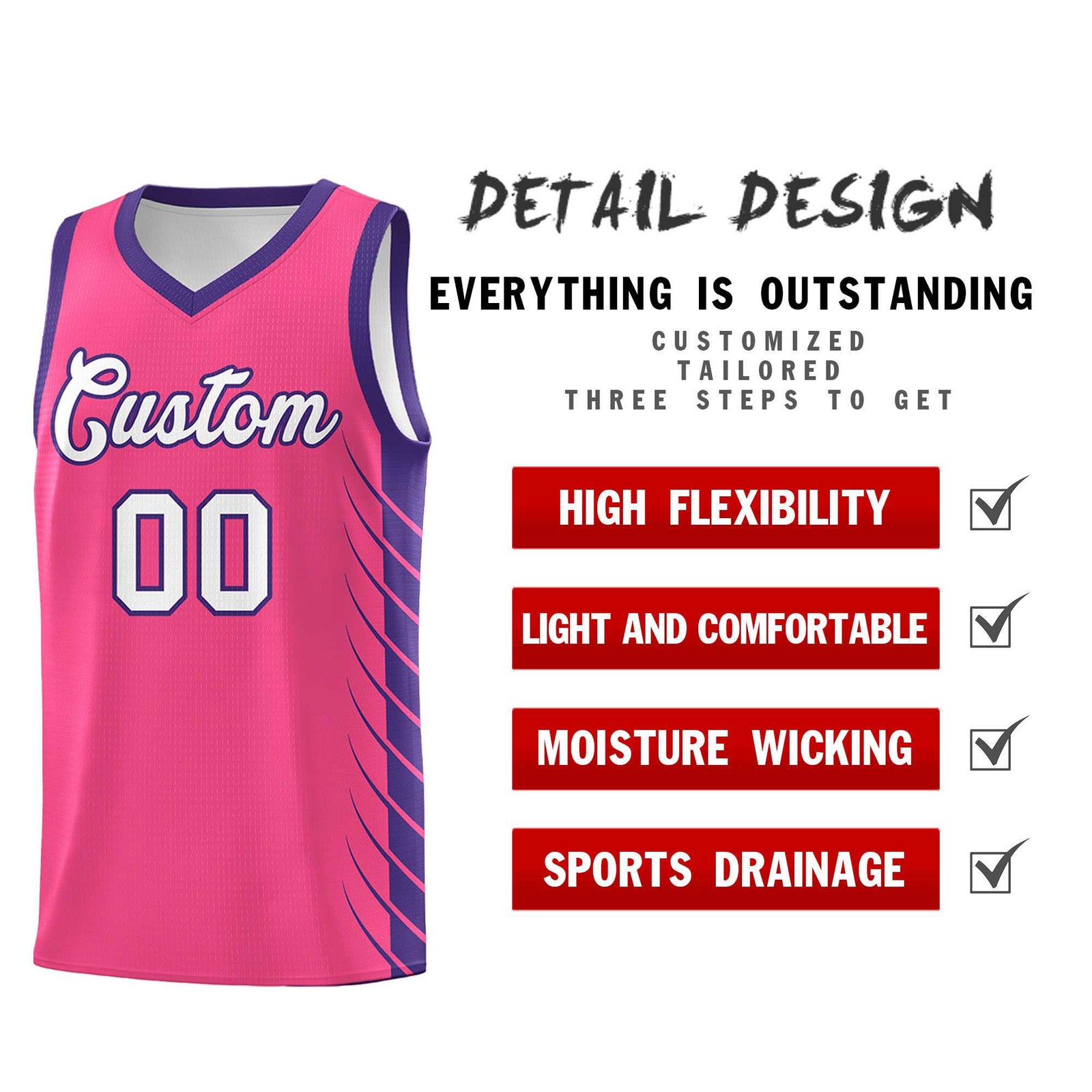 Custom Pink Purple Personalized Side Symmetrical Line Pattern Sports Uniform Basketball Jersey| KXKSHOP