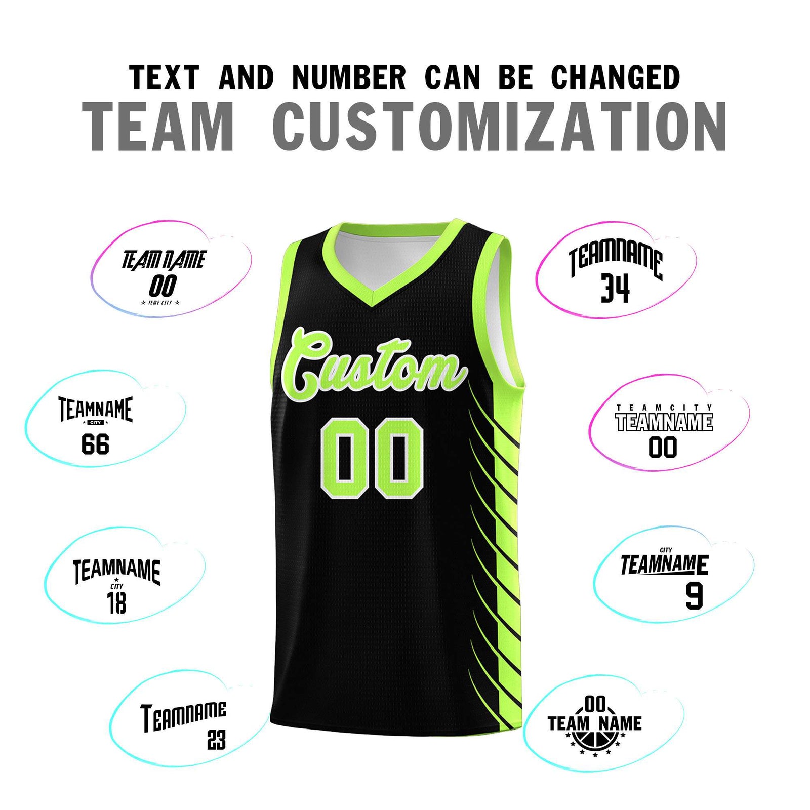Custom Black Fluorescent Green Personalized Side Symmetrical Line Pattern Sports Uniform Basketball Jersey| KXKSHOP