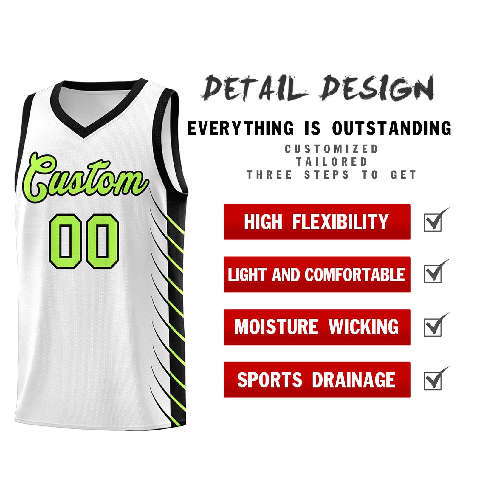 Custom White Black Personalized Side Symmetrical Line Pattern Sports Uniform Basketball Jersey| KXKSHOP
