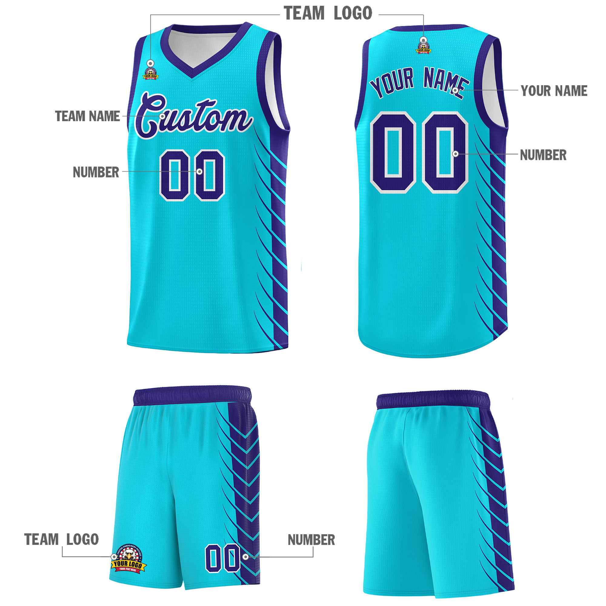 Custom Sky Blue Royal Personalized Side Symmetrical Line Pattern Sports Uniform Basketball Jersey