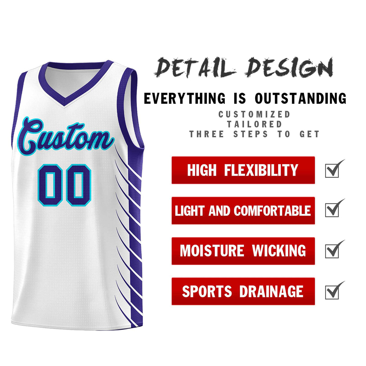 Custom White Royal Personalized Side Symmetrical Line Pattern Sports Uniform Basketball Jersey| KXKSHOP