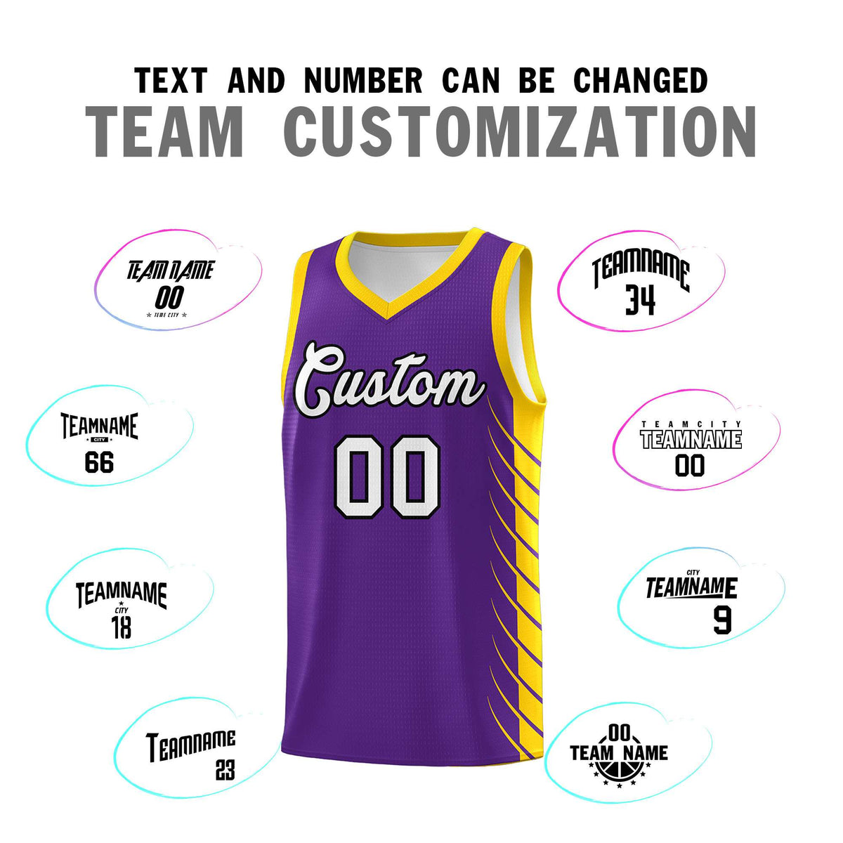 Custom Purple Gold Personalized Side Symmetrical Line Pattern Sports Uniform Basketball Jersey| KXKSHOP
