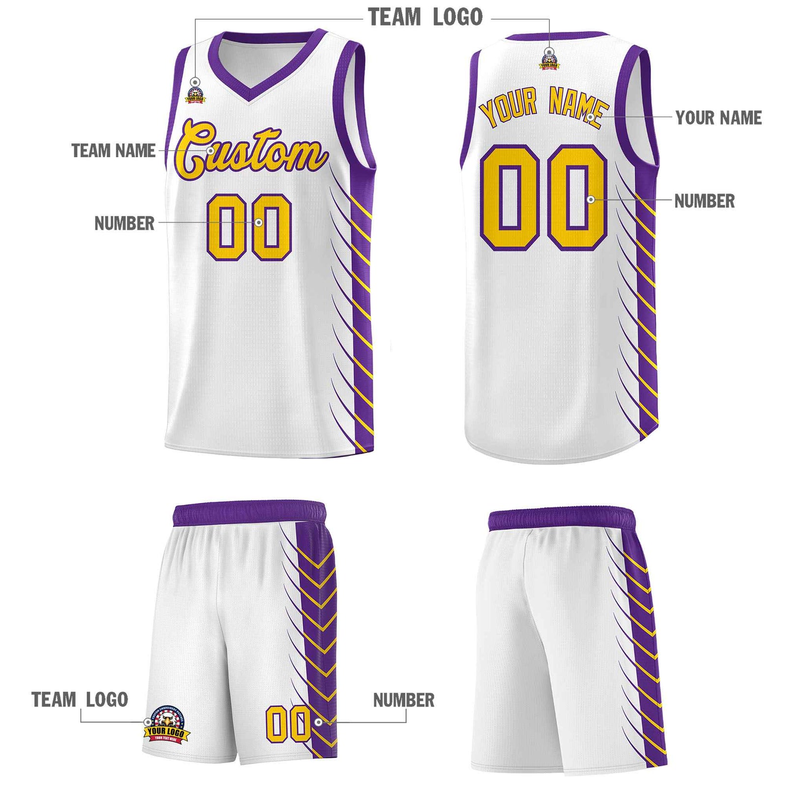 Custom White Purple Personalized Side Symmetrical Line Pattern Sports Uniform Basketball Jersey| KXKSHOP