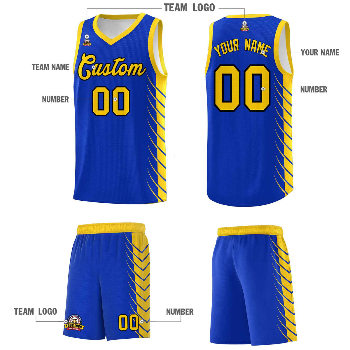Custom Royal Gold Personalized Side Symmetrical Line Pattern Sports Uniform Basketball Jersey
