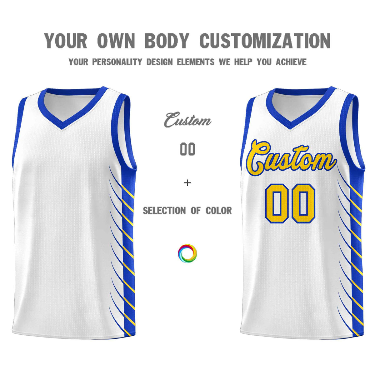 Custom White Royal Personalized Side Symmetrical Line Pattern Sports Uniform Basketball Jersey| KXKSHOP