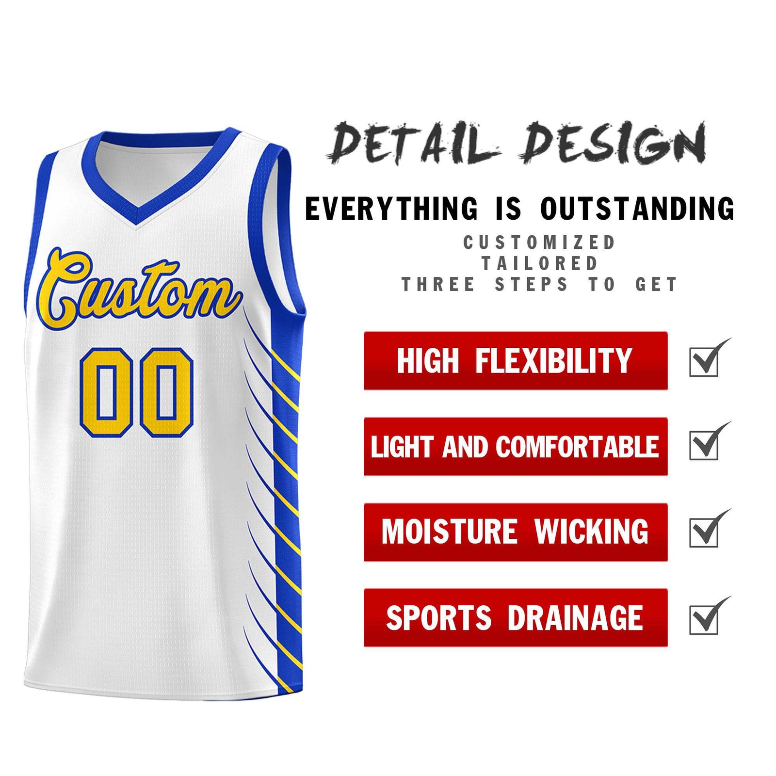 Custom White Royal Personalized Side Symmetrical Line Pattern Sports Uniform Basketball Jersey| KXKSHOP