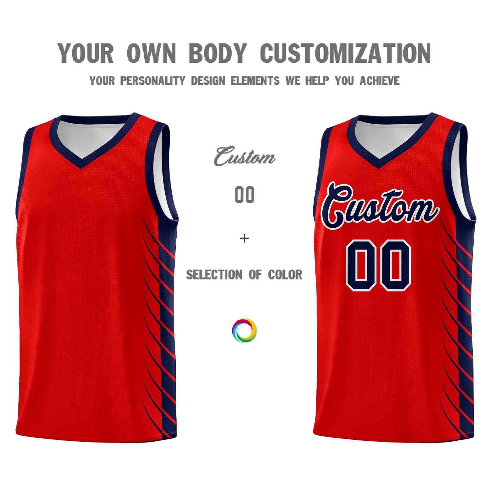 Custom Red Navy Personalized Side Symmetrical Line Pattern Sports Uniform Basketball Jersey| KXKSHOP