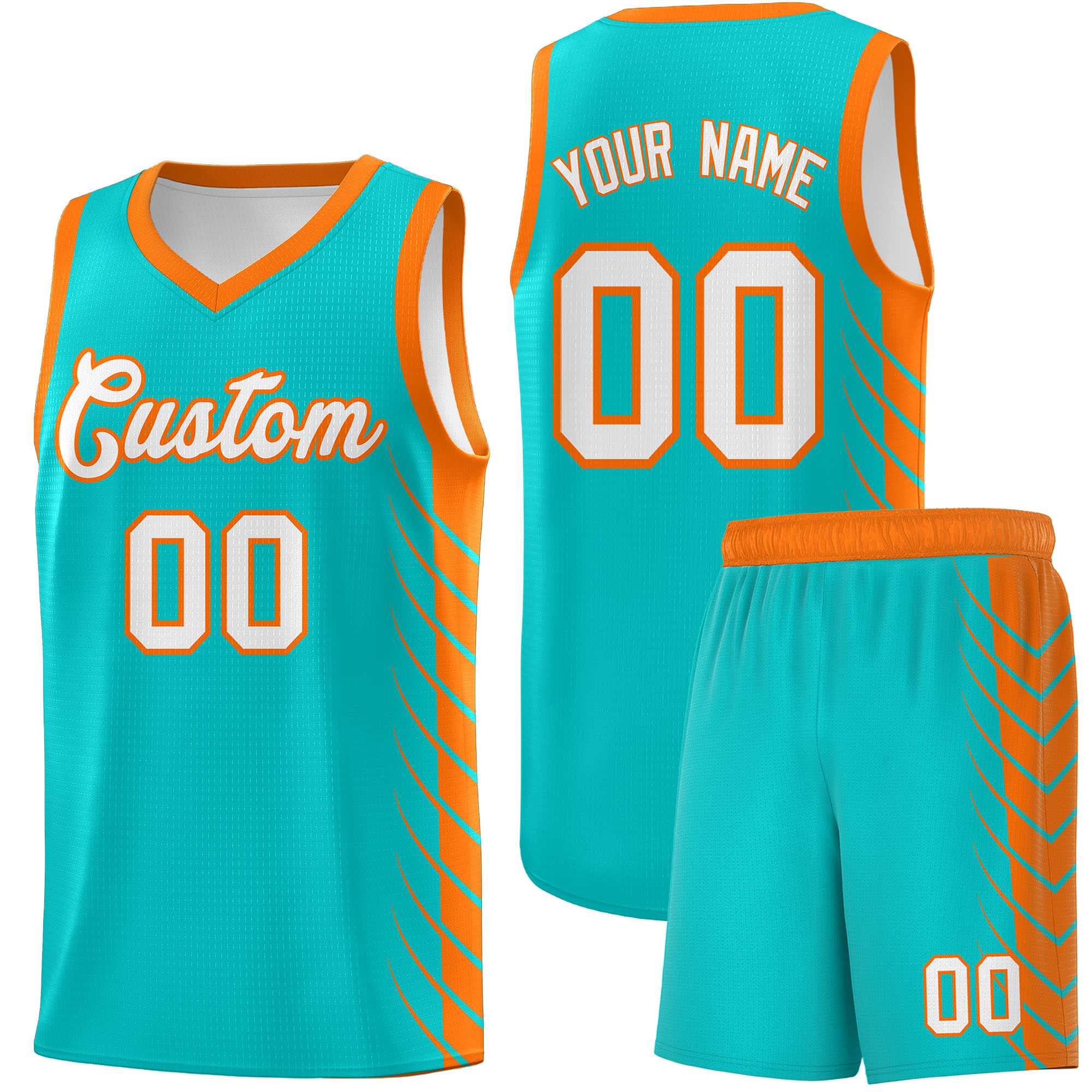 Custom Aqua Orange Personalized Side Symmetrical Line Pattern Sports Uniform Basketball Jersey| KXKSHOP