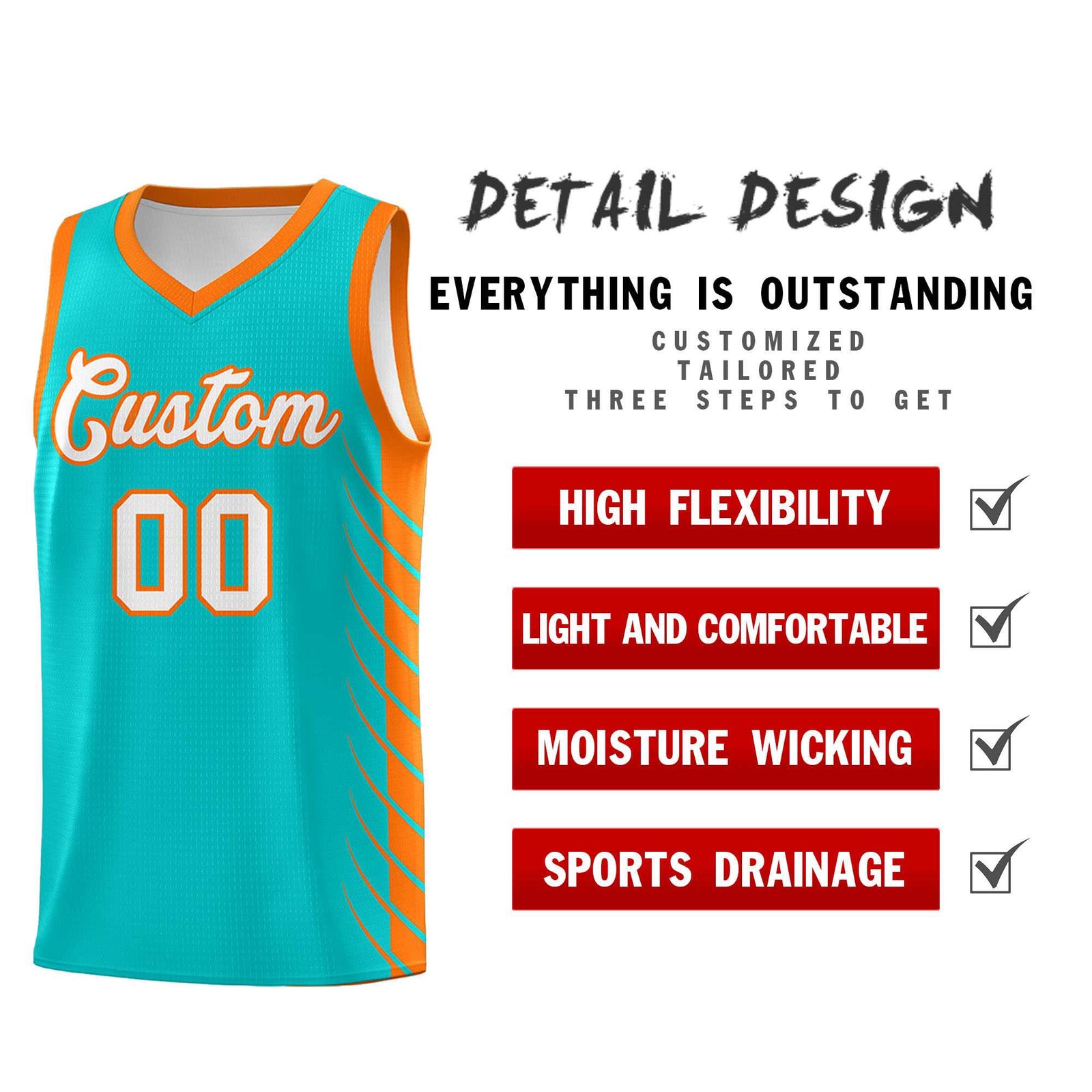 Custom Aqua Orange Personalized Side Symmetrical Line Pattern Sports Uniform Basketball Jersey| KXKSHOP
