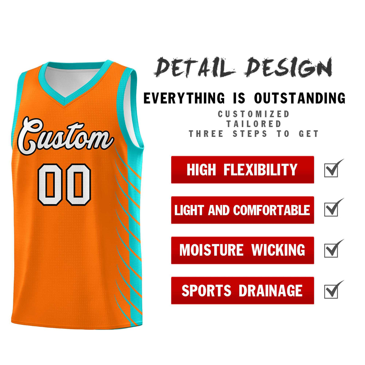 Custom Orange Aqua Personalized Side Symmetrical Line Pattern Sports Uniform Basketball Jersey| KXKSHOP