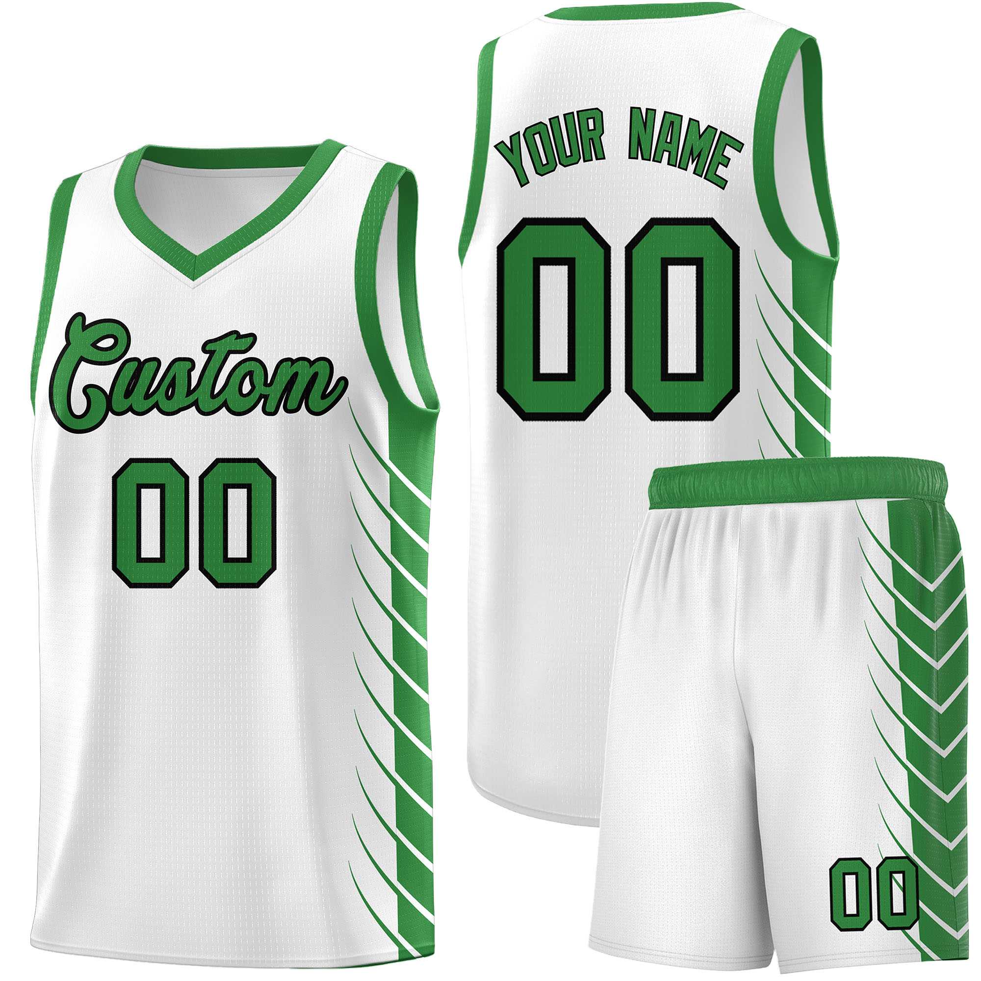Custom White Kelly Green Personalized Side Symmetrical Line Pattern Sports Uniform Basketball Jersey| KXKSHOP