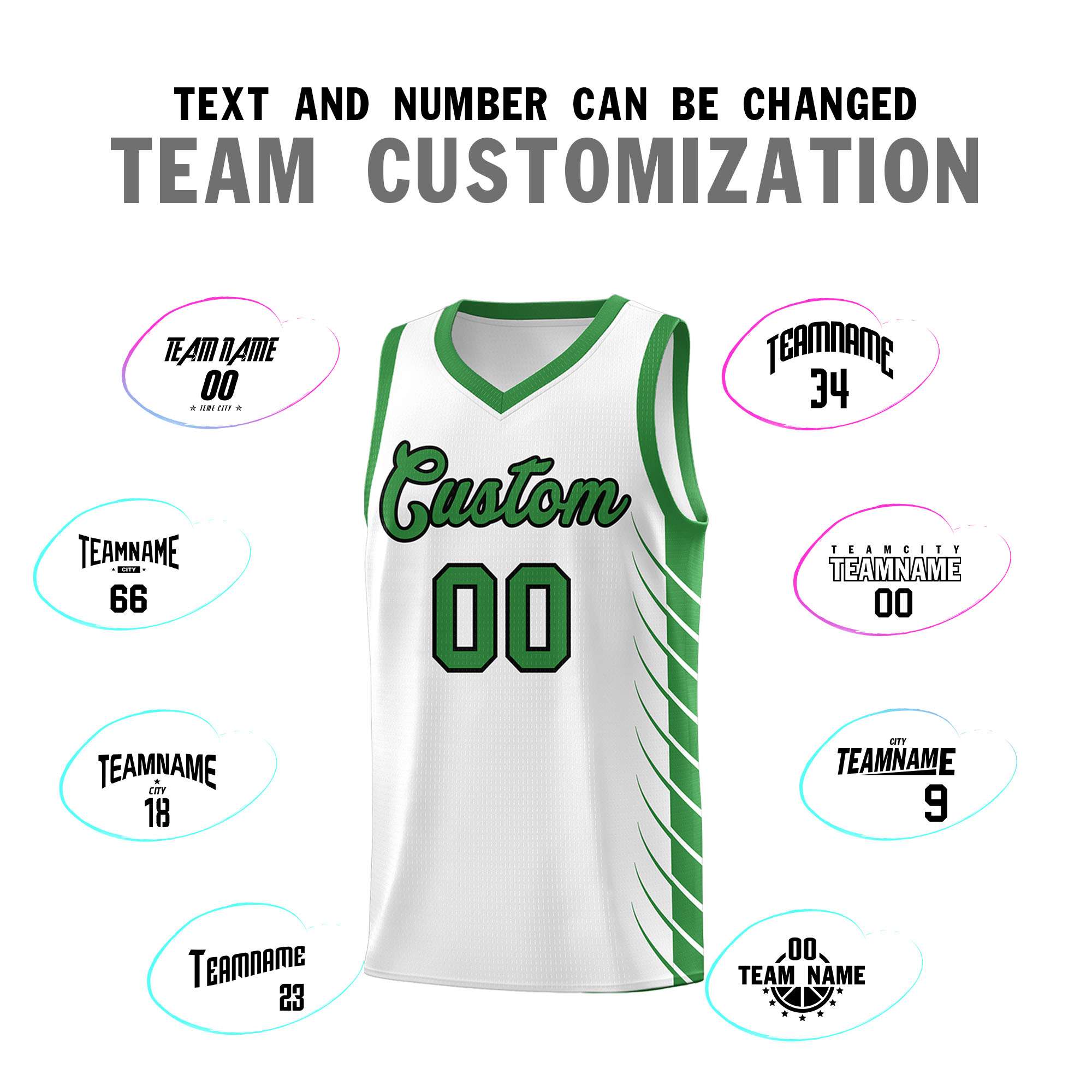 Custom White Kelly Green Personalized Side Symmetrical Line Pattern Sports Uniform Basketball Jersey| KXKSHOP