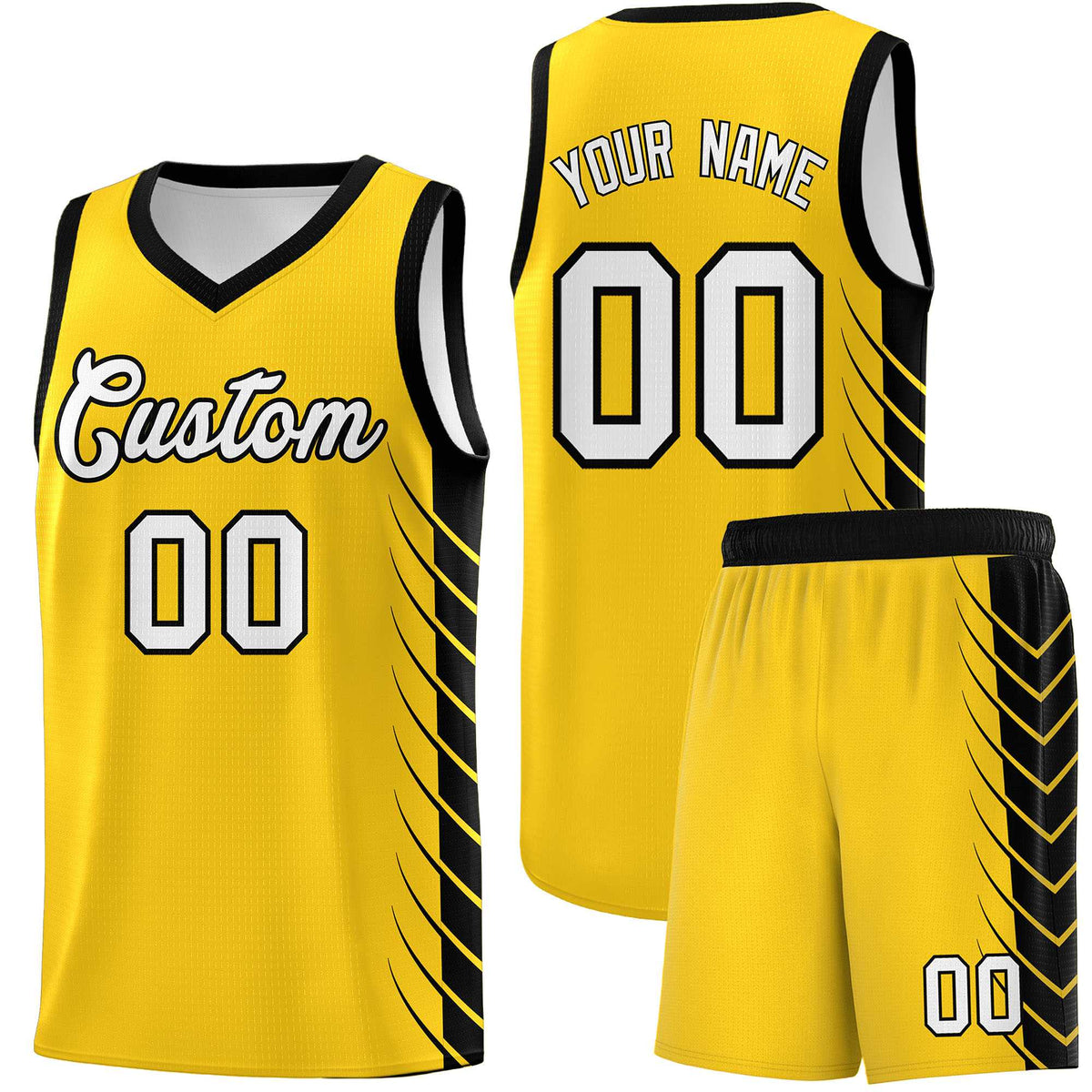 Custom Gold Black Personalized Side Symmetrical Line Pattern Sports Uniform Basketball Jersey| KXKSHOP