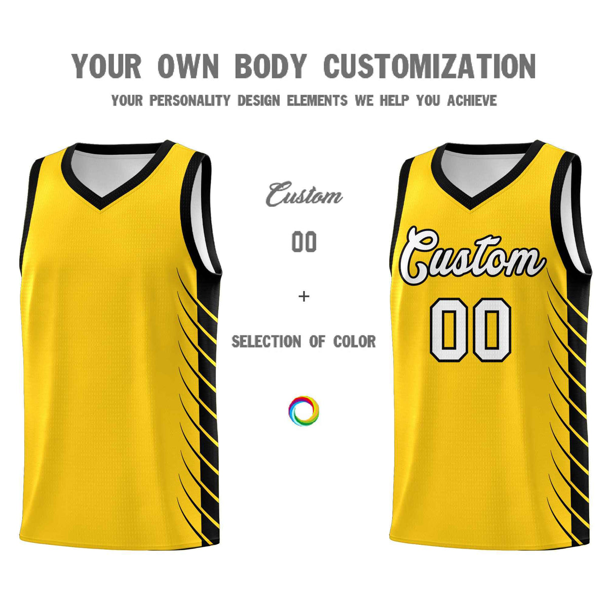 Custom Gold Black Personalized Side Symmetrical Line Pattern Sports Uniform Basketball Jersey| KXKSHOP