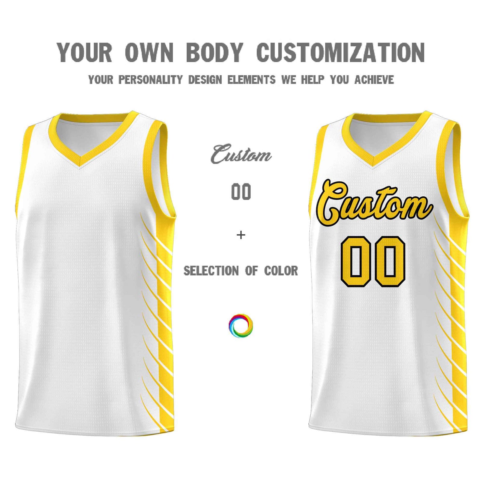 Custom White Gold Personalized Side Symmetrical Line Pattern Sports Uniform Basketball Jersey| KXKSHOP