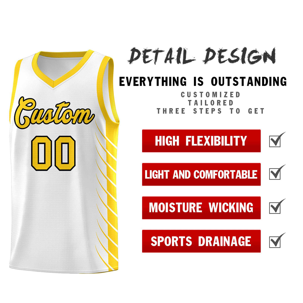 Custom White Gold Personalized Side Symmetrical Line Pattern Sports Uniform Basketball Jersey| KXKSHOP