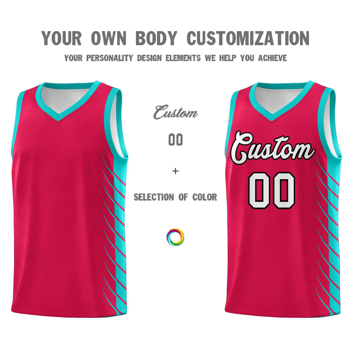 Custom Red Aqua Personalized Side Symmetrical Line Pattern Sports Uniform Basketball Jersey| KXKSHOP