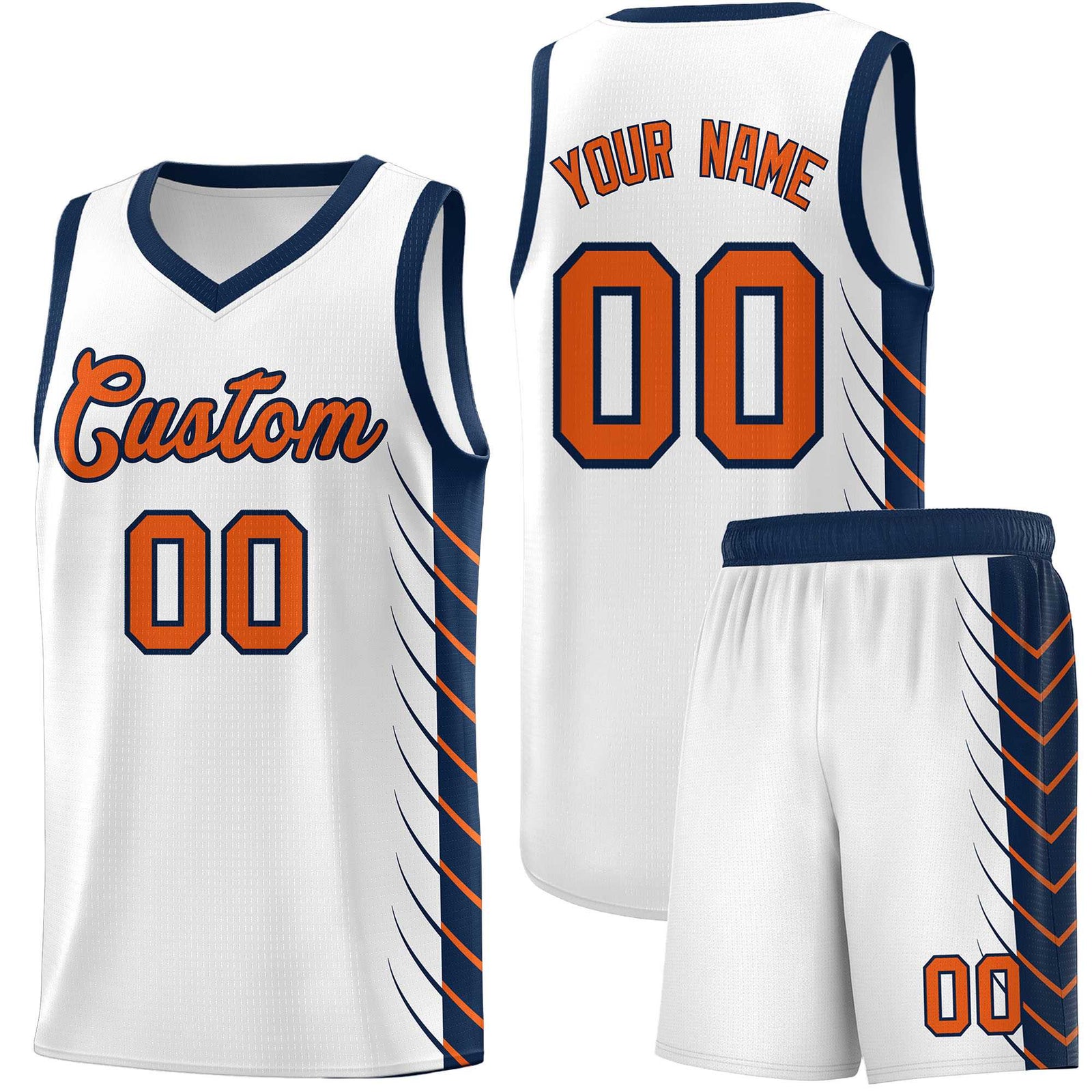 Custom White Navy Personalized Side Symmetrical Line Pattern Sports Uniform Basketball Jersey| KXKSHOP