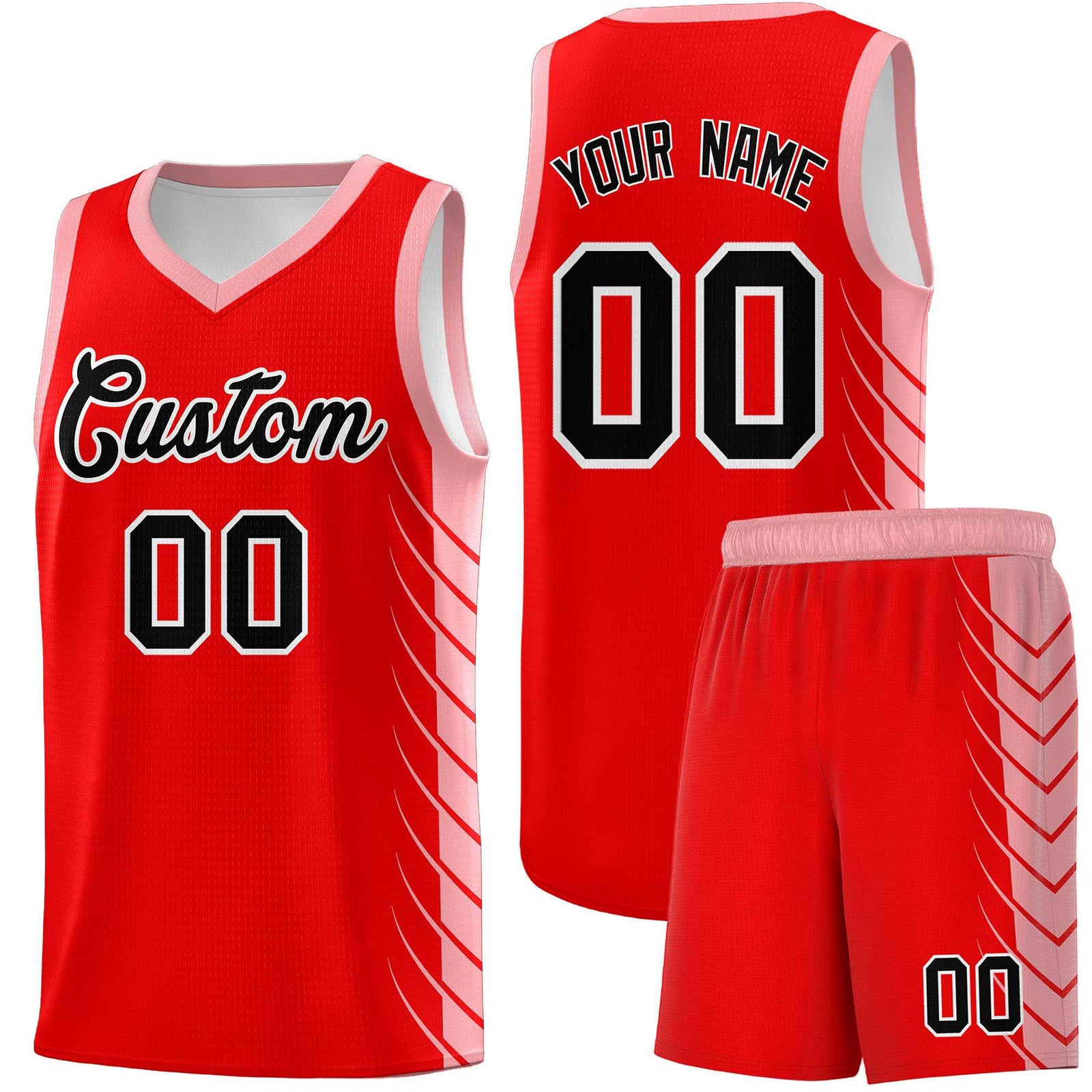 Custom Light Red Light Pink Personalized Side Symmetrical Line Pattern Sports Uniform Basketball Jersey| KXKSHOP