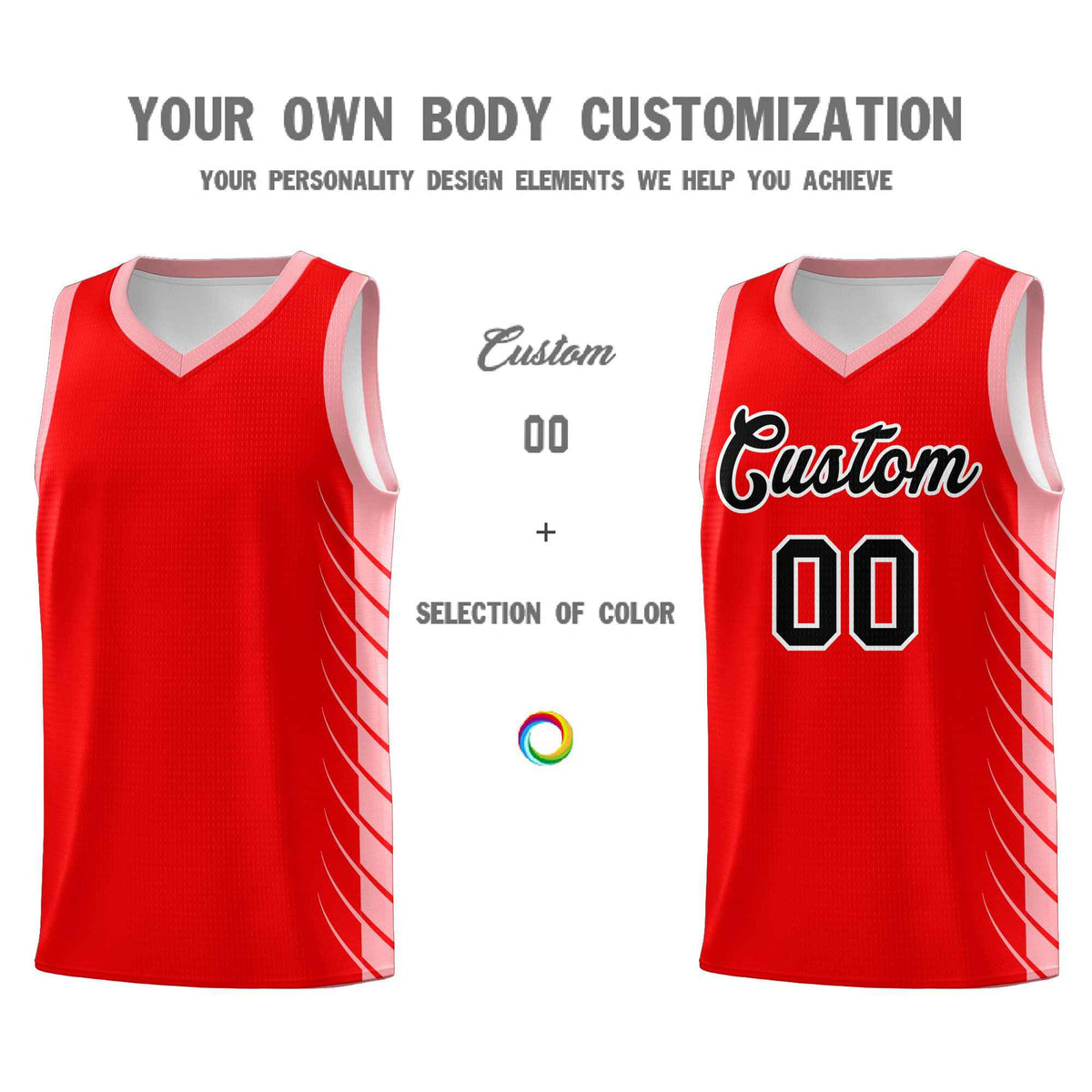 Custom Light Red Light Pink Personalized Side Symmetrical Line Pattern Sports Uniform Basketball Jersey| KXKSHOP
