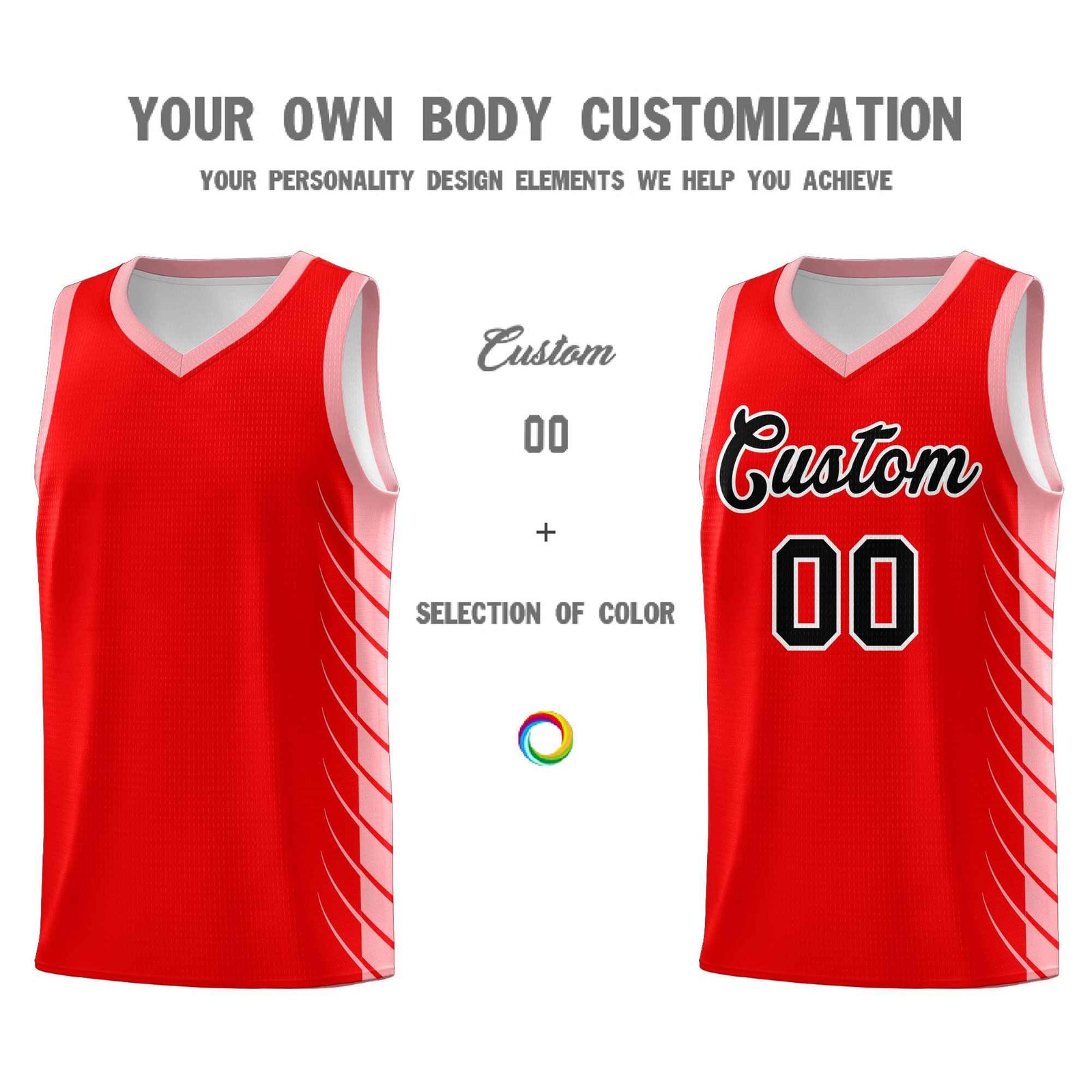 Custom Light Red Light Pink Personalized Side Symmetrical Line Pattern Sports Uniform Basketball Jersey| KXKSHOP
