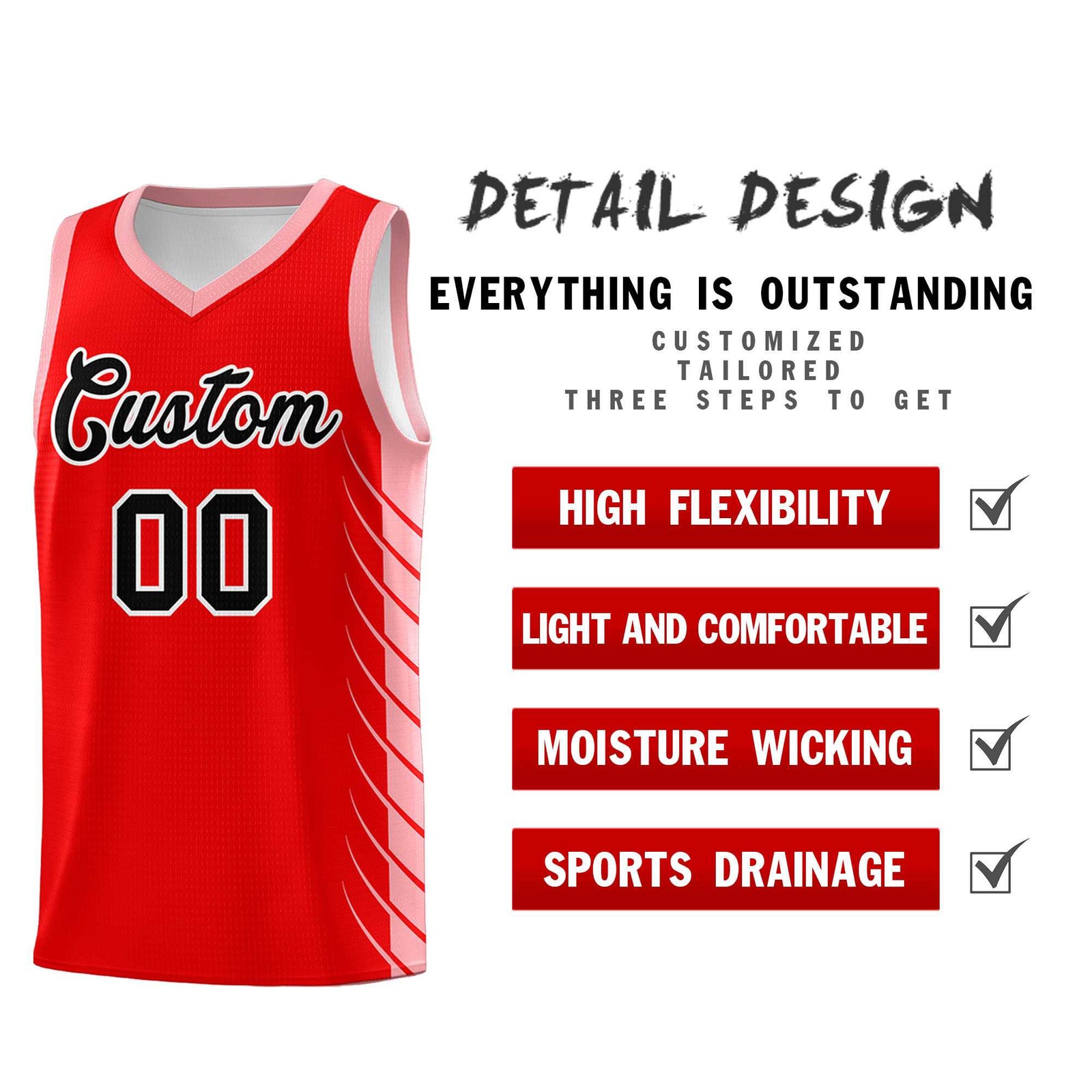 Custom Light Red Light Pink Personalized Side Symmetrical Line Pattern Sports Uniform Basketball Jersey| KXKSHOP