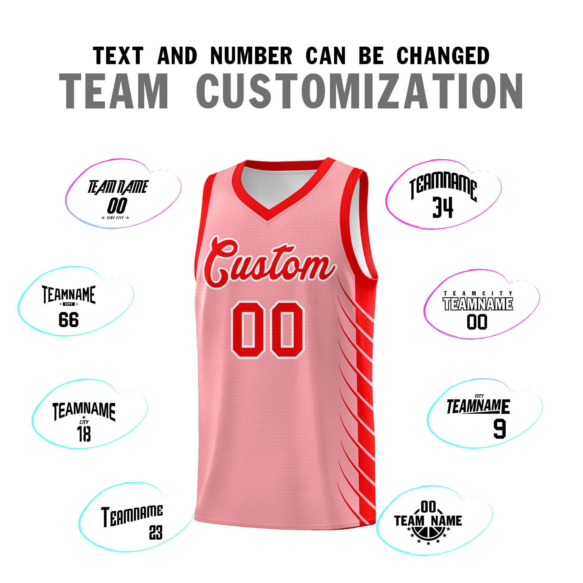 Custom Light Pink Light Red Personalized Side Symmetrical Line Pattern Sports Uniform Basketball Jersey| KXKSHOP