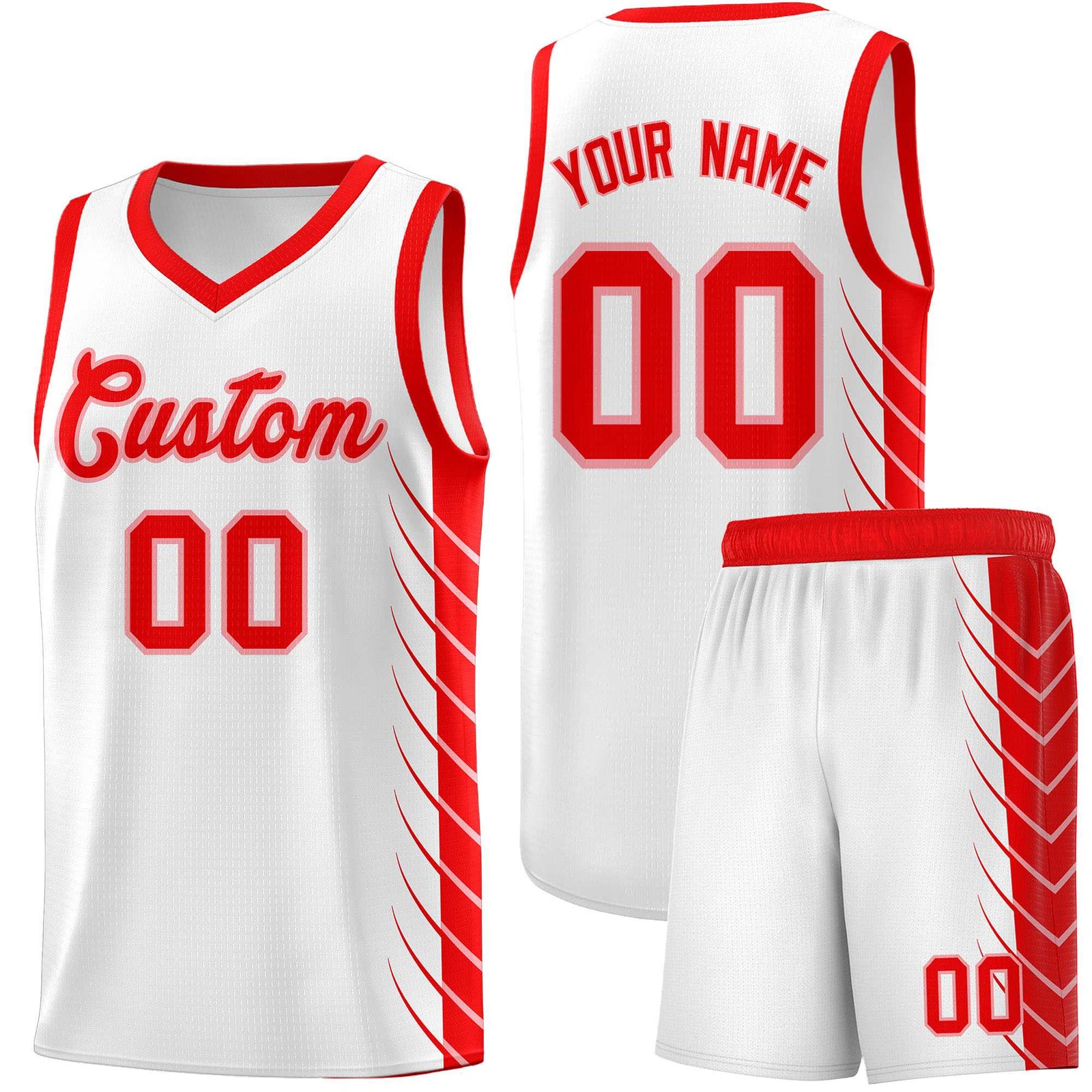 Custom White Light Red Personalized Side Symmetrical Line Pattern Sports Uniform Basketball Jersey| KXKSHOP